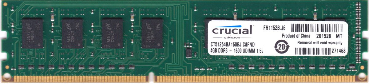 Crucial PC3-12800U DDR3-1600 4GB 240ピン DIMM デスクトップパソコン用メモリ 動作削除品