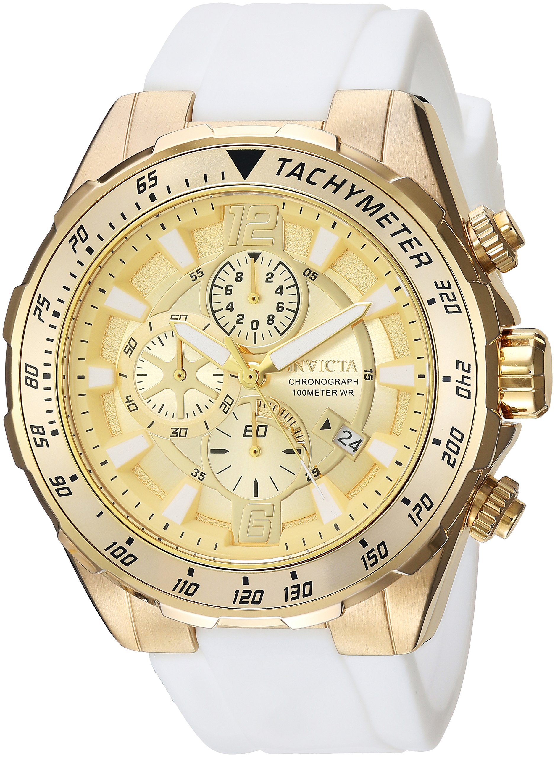 Invicta Men's Aviator Quartzゴールド調andシリコンCasual Watch Color White Model 24578
