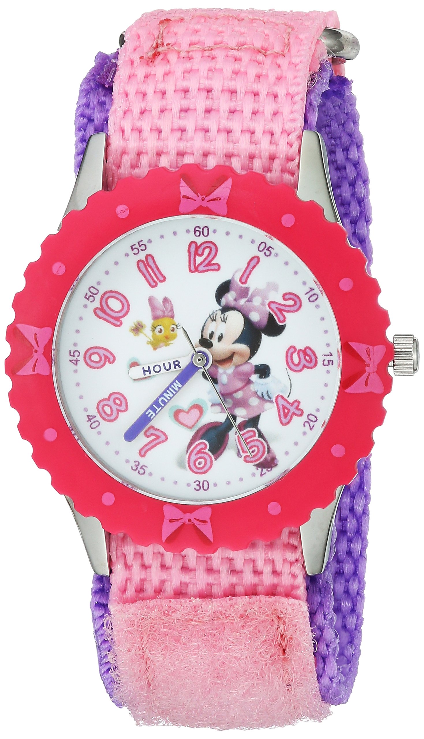 DISNEY Girls Minnie Mouse Stainless Steel Analog-Quartz Watch with Nylon Strap Pink 16 Model WDS000161