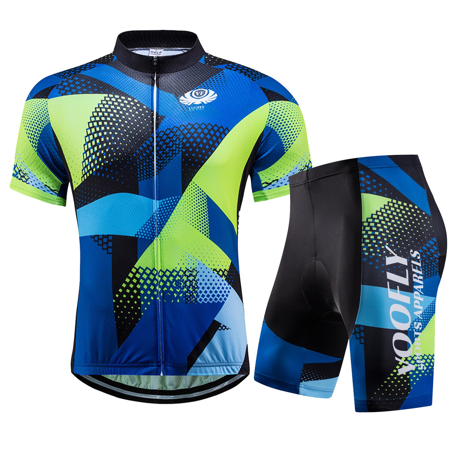 voofly Cycling Uniform Men Bike Jersey Short Sleeve Bicycle Clothes Set Biking Shorts Padded XX-Large