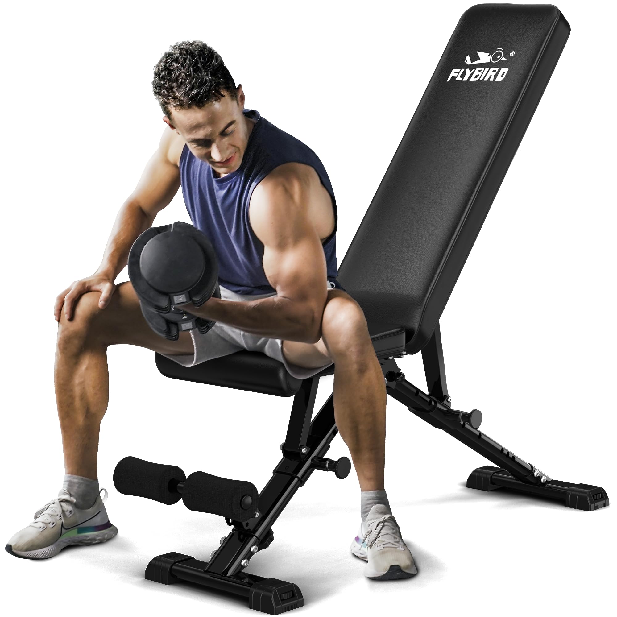 FLYBIRD Weight Bench Adjustable Strength Training Bench for Full Body Workout with Fast Folding-New Version