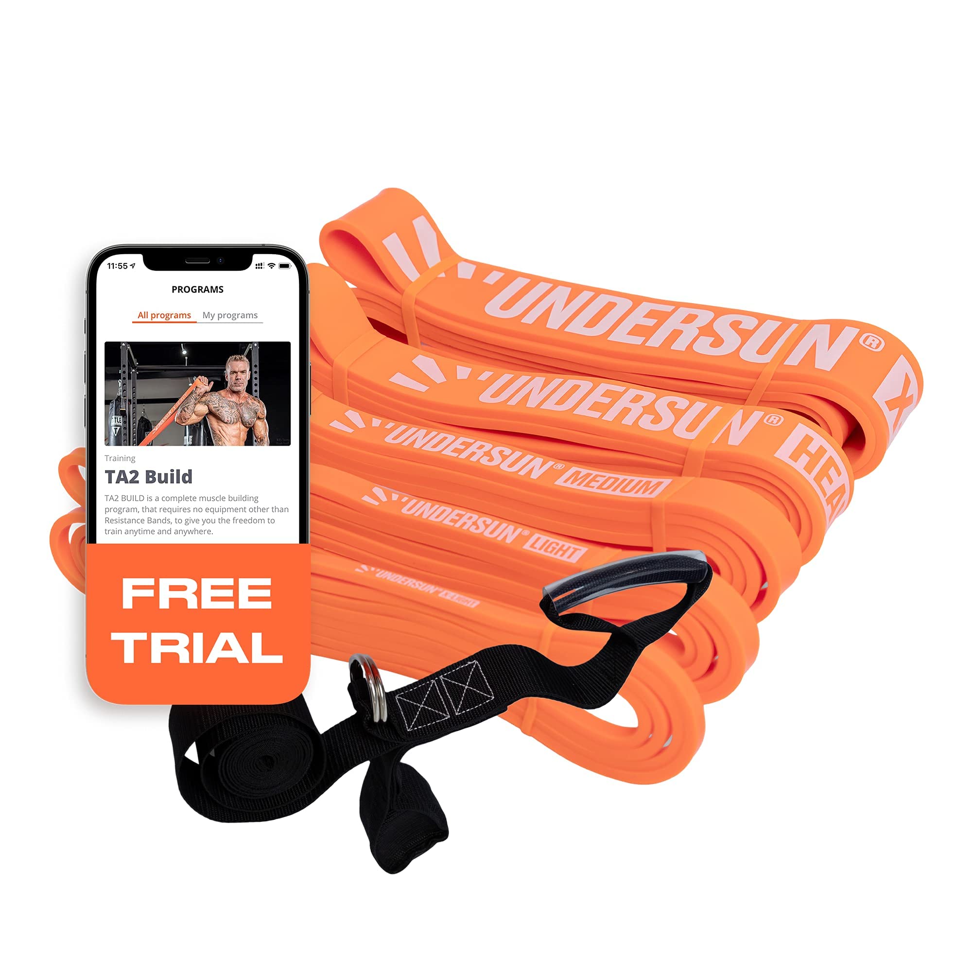 Roll over image to zoom in Undersun The 5-Band Complete Exercise Band Set Includes 5 Different Levels of Resistance Bands fro