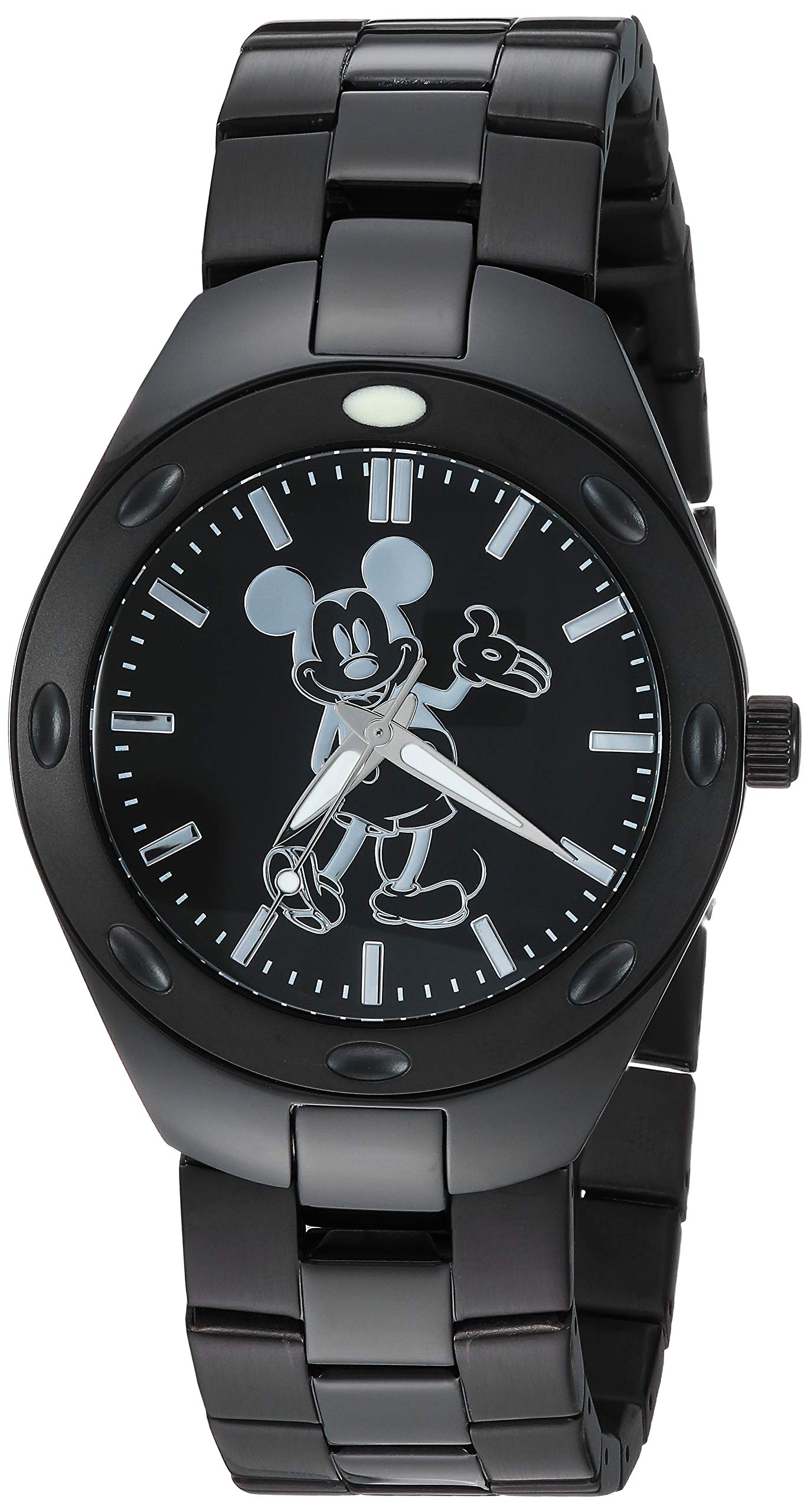 Disney Mens Mickey Mouse Analog-Quartz Watch with Stainless-Steel Strap Black 20 Model WDS000627