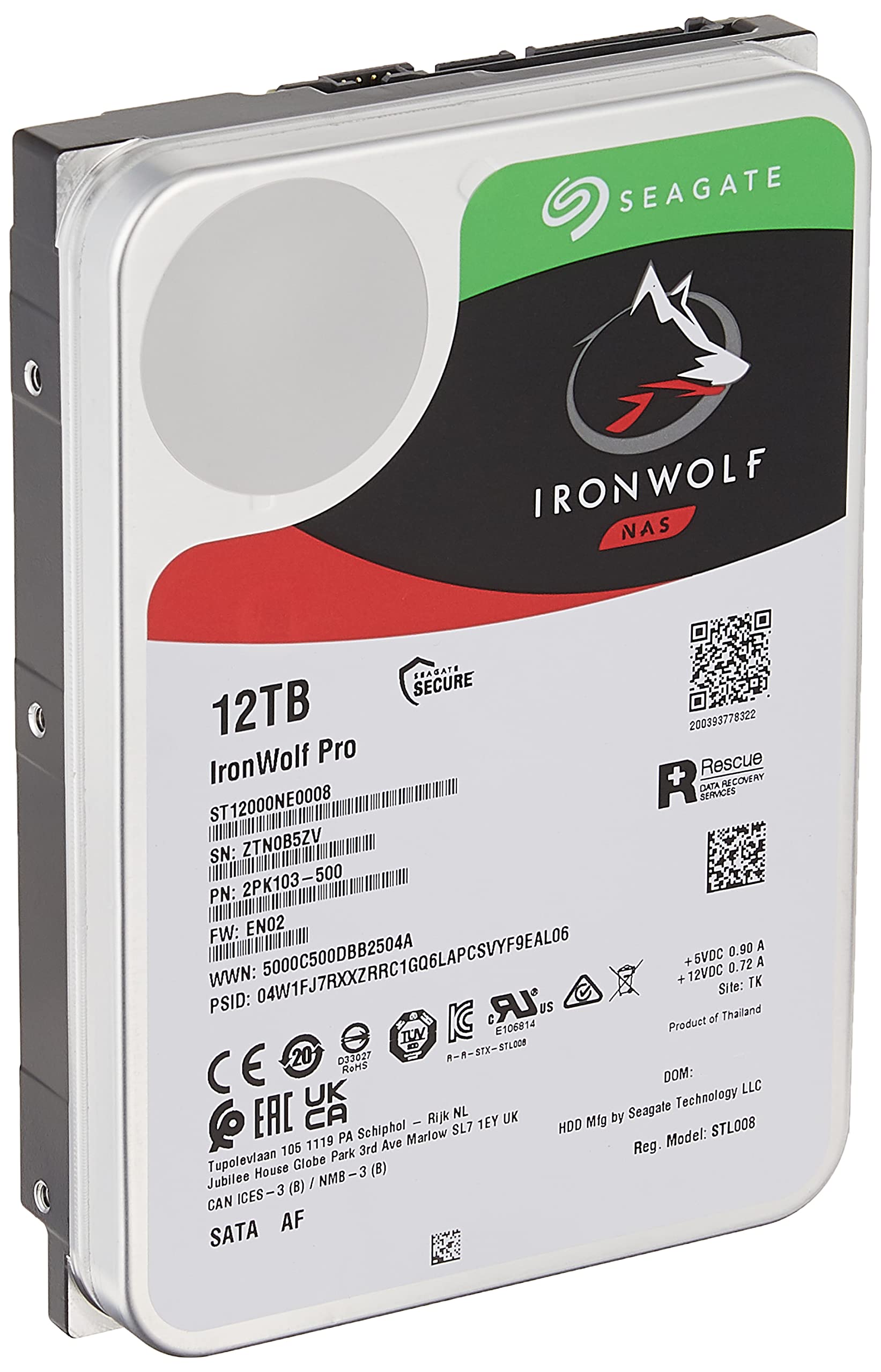 Seagate IronWolf Pro ST12000NE0008 12 TB Hard Drive - 512E Format - SATA 600-3.5 Drive - Internal - 7200RPM - 256 MB Buffer