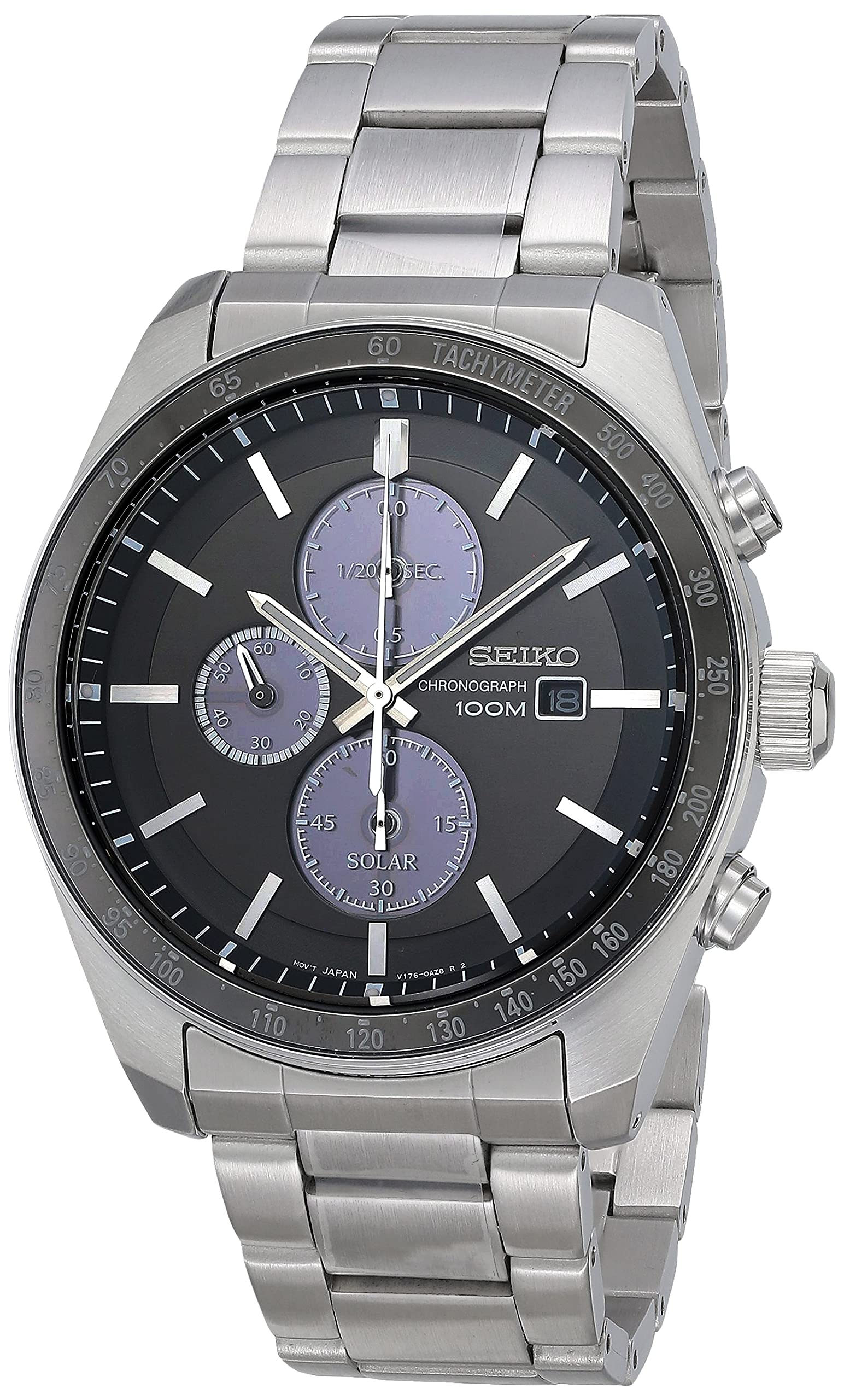 Seiko SSC715 Solar Stainless Steel Grey Dial Mens Chronograph Tachymeter Watch