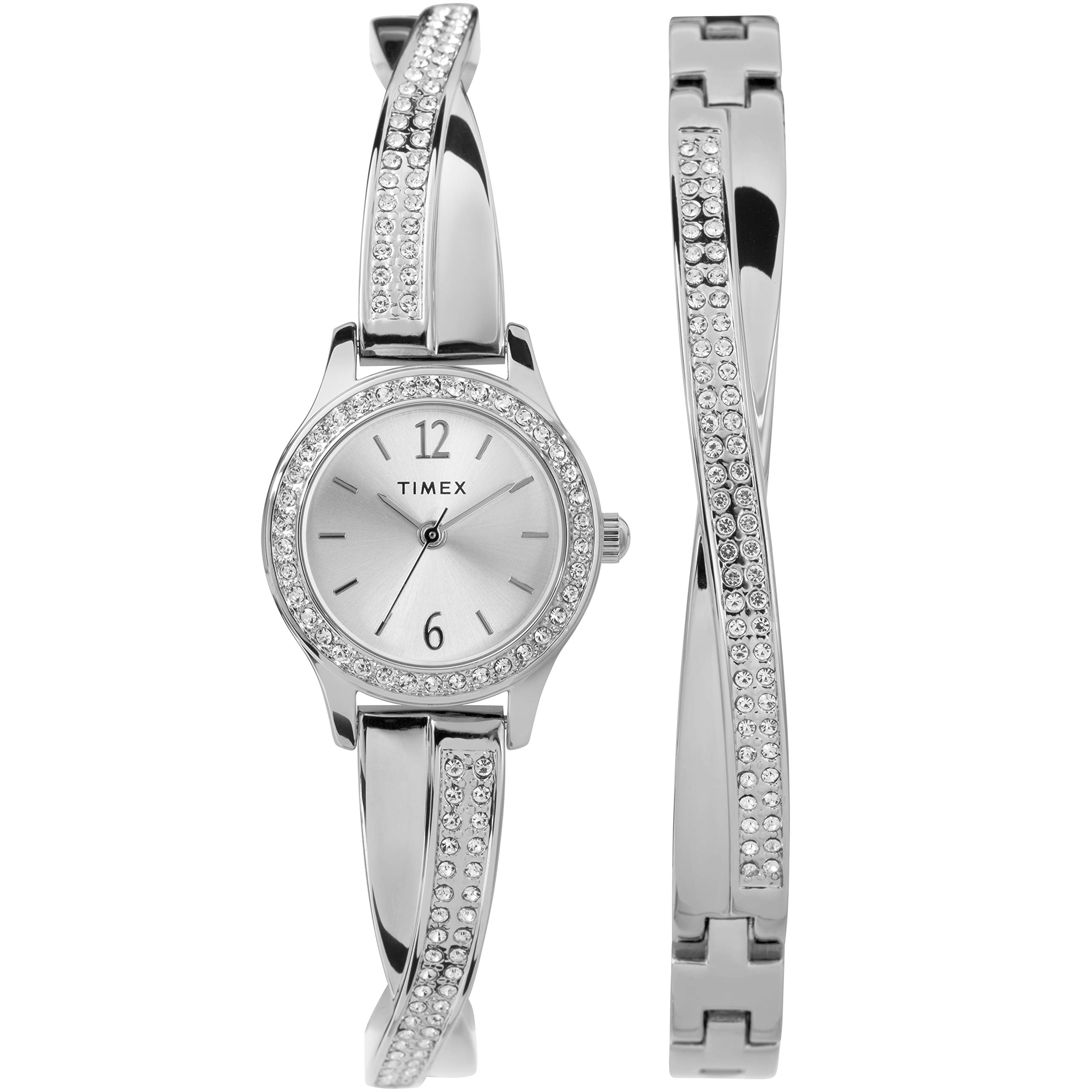Timex Womens Dress Analog 23mm Watch Bracelet Set with Swarovski Crystals