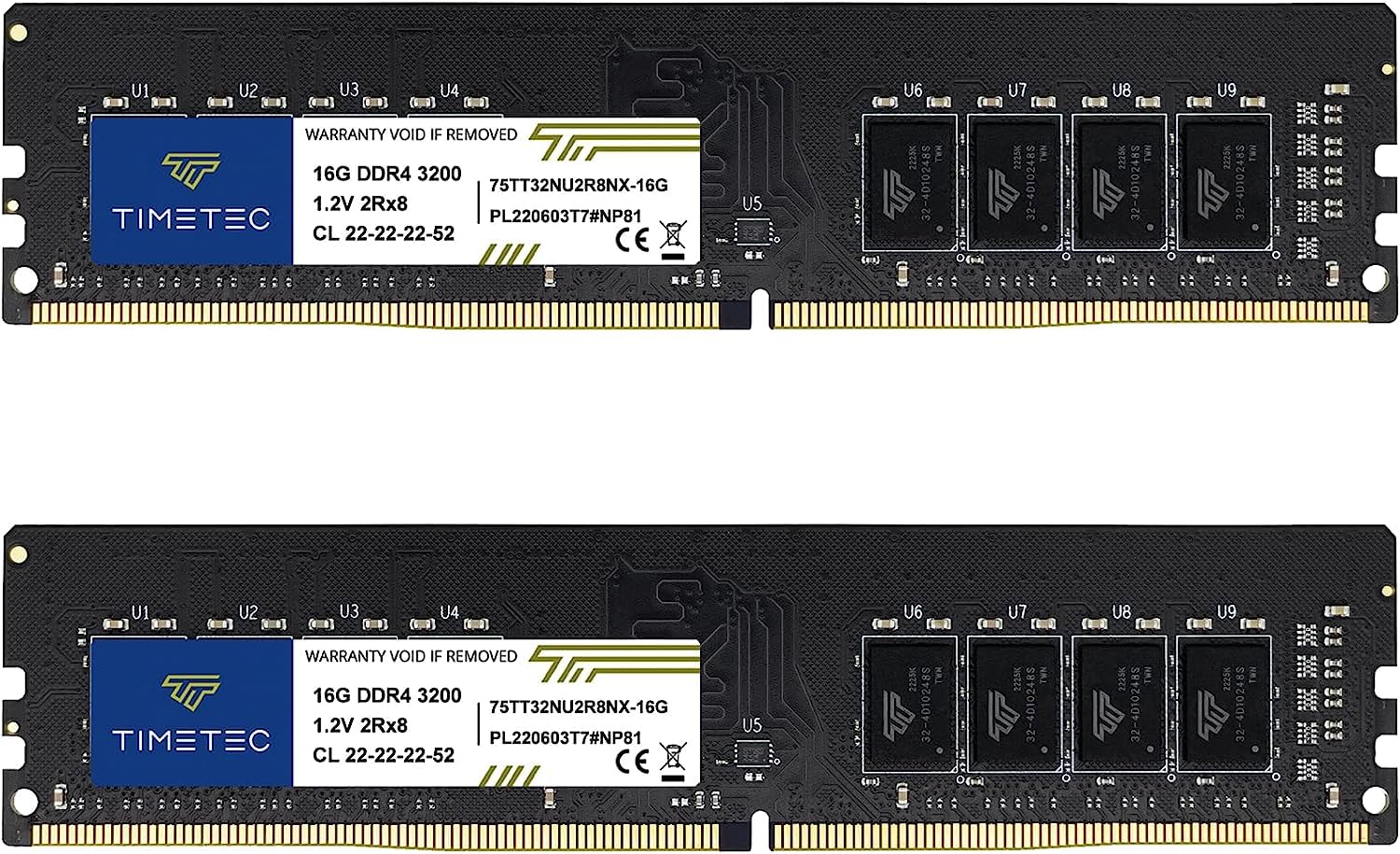 Timetec 16GB DDR4 3200MHz PC4-25600 CL22 288 Pin UDIMM デスクトップ PC用メモリ3200Mhz 32GB Kit2x16GB