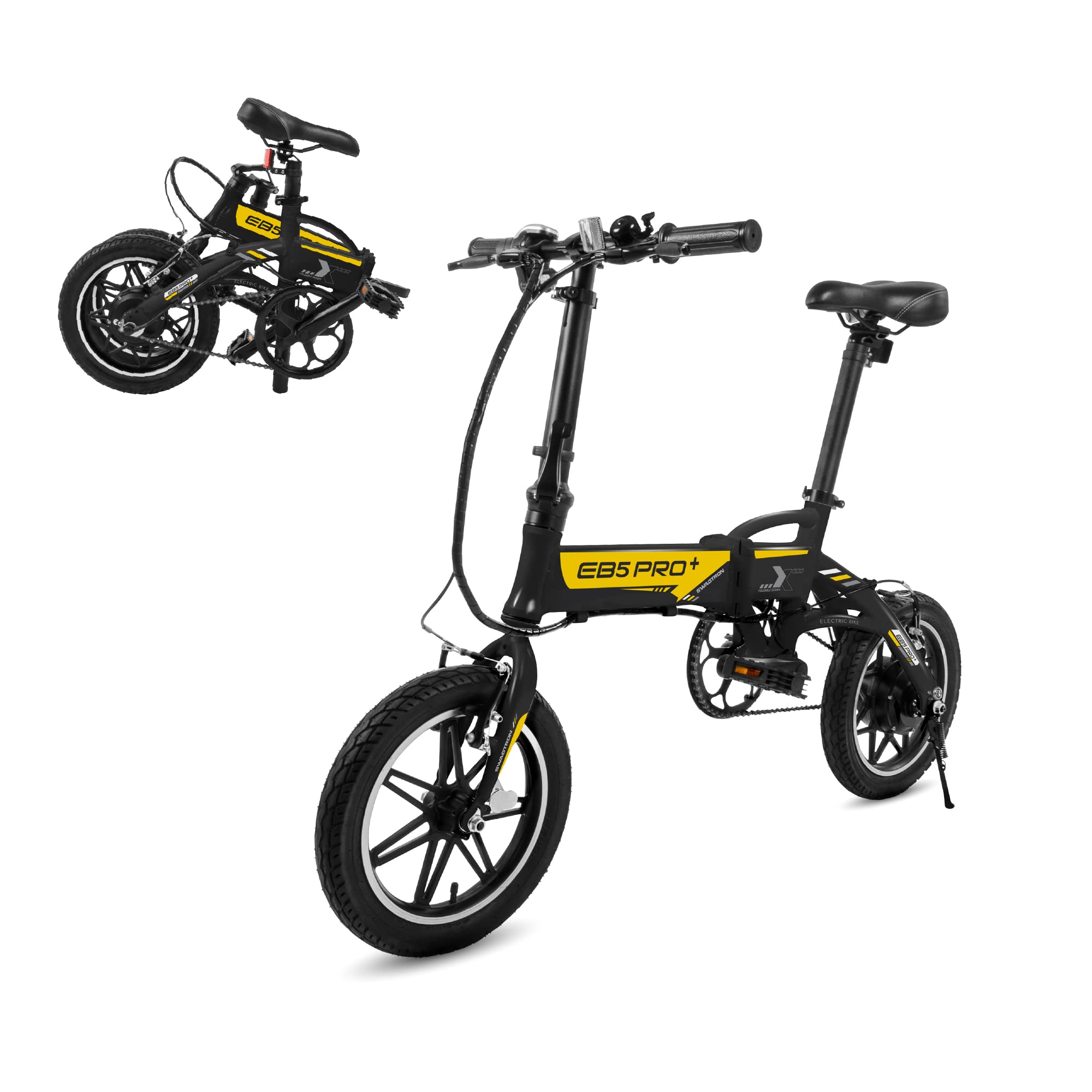 Swagtron Swagcycle EB-5 PLUS Folding Electric Bike with Pedals and Removable Battery Black 14 Wheels