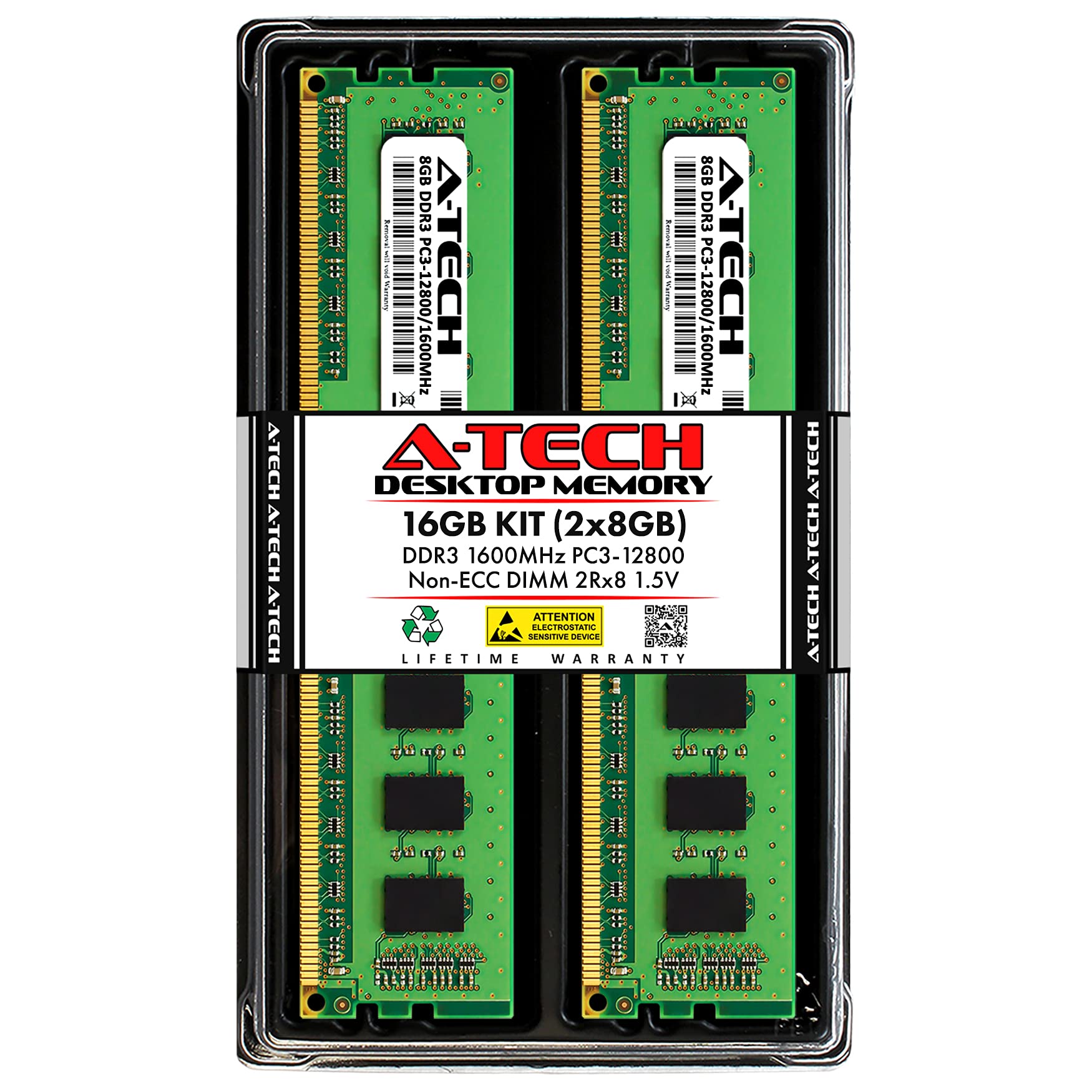 A-Tech 8GB DDR3 1600 PC3-12800 2Rx8 1.5V 非ECC DIMM デスクトップRAMキット Parent 8 GB AT8G2D3D1600ND8N15V