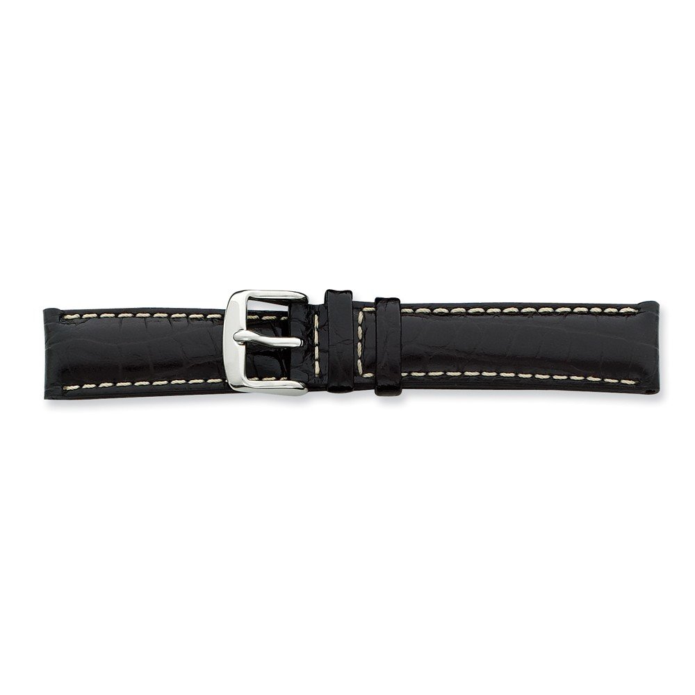 Sonia Jewels 24mm Black Croc White Stitch Silver-tone Buckle Watch Band 7.5
