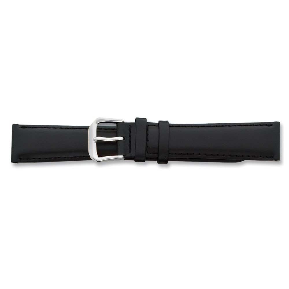 Sonia Jewels 19mm Black Italian Leather Silver-tone Buckle Watch Band 7.5