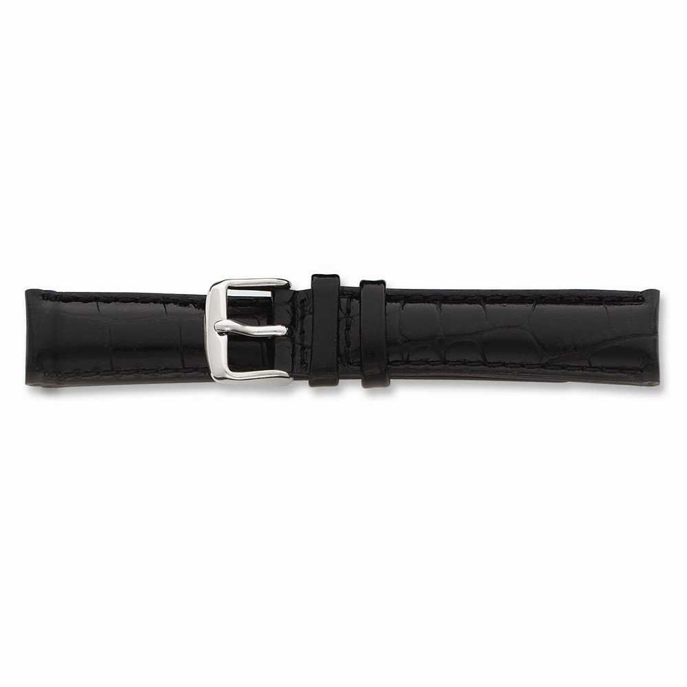 Sonia Jewels 24mm Long Blk Croc Chrono Silver-tone Buckle Watch Band 8.5