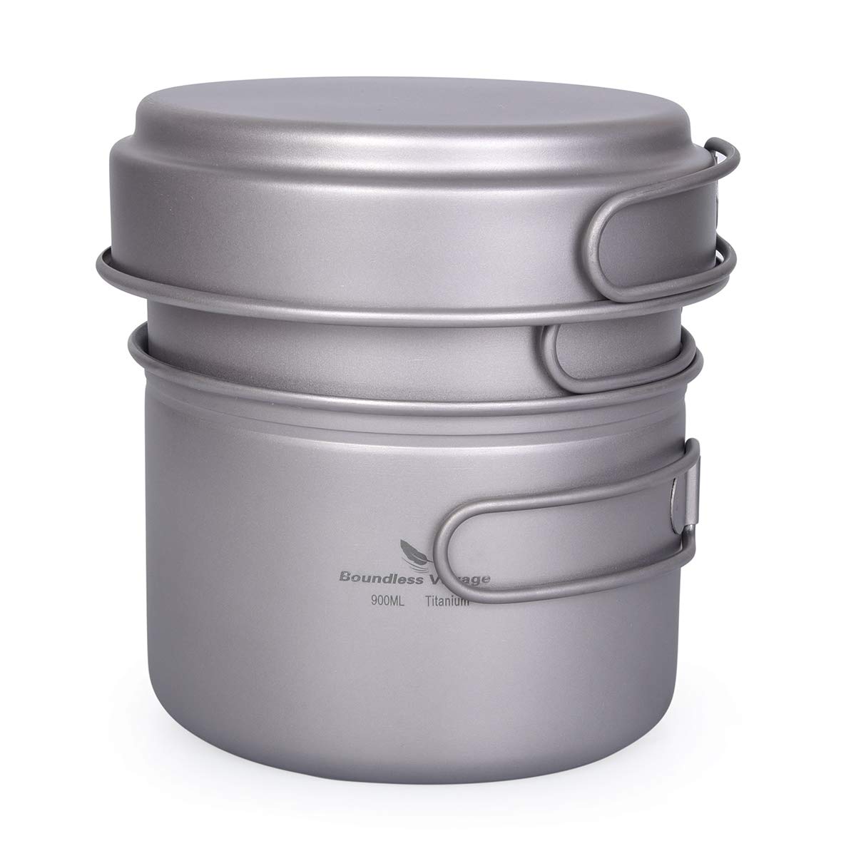 usharedo Camping Pot Bowl Frying Pan Mess Kit Titanium Pot Pan Set with Folding Handle Outdoor Cookware Ti1587B