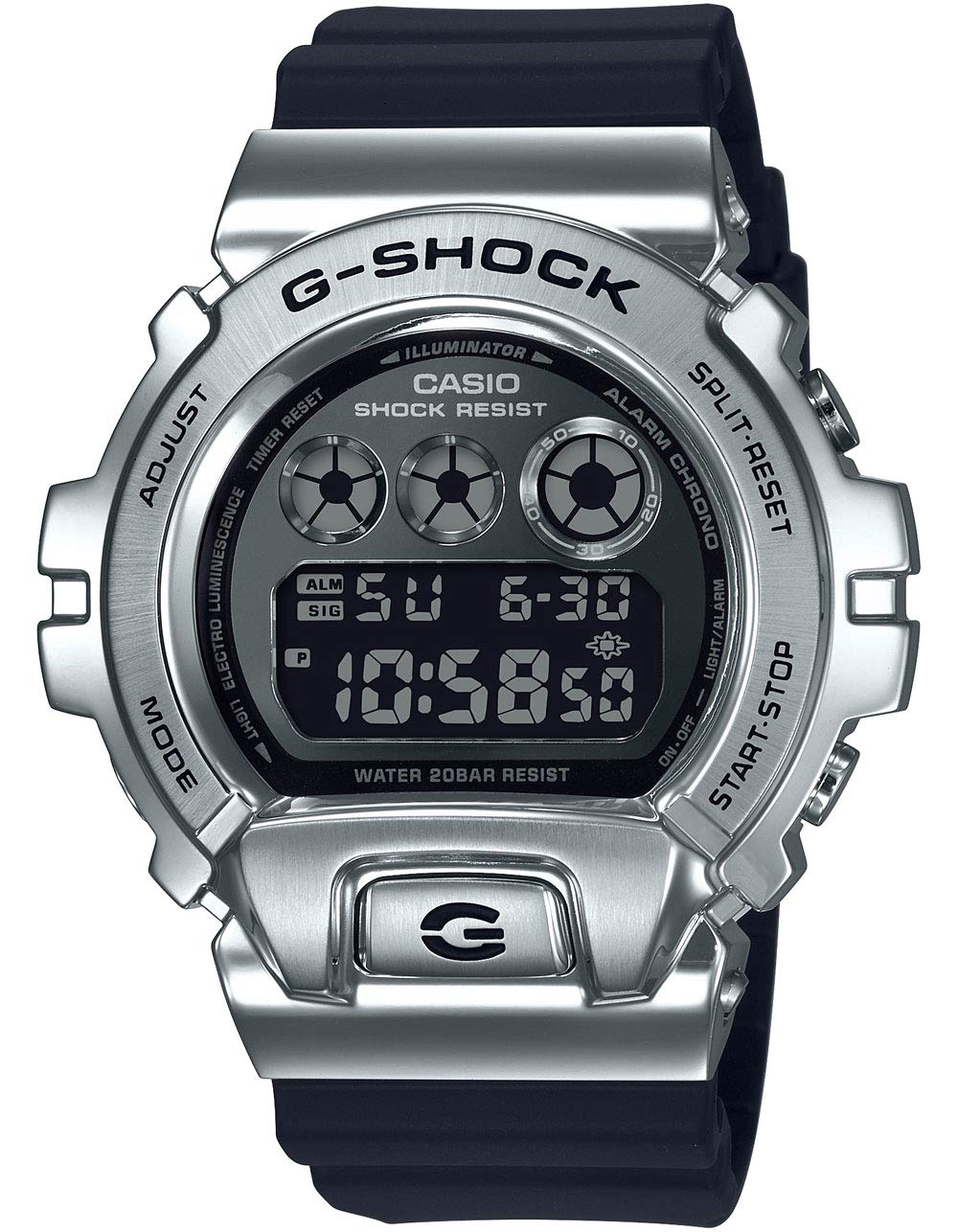 Mens Casio G-Shock 25th Anniversary Limited Edition Digital Stainless Steel and Black Resin Strap Watch GM6900-1