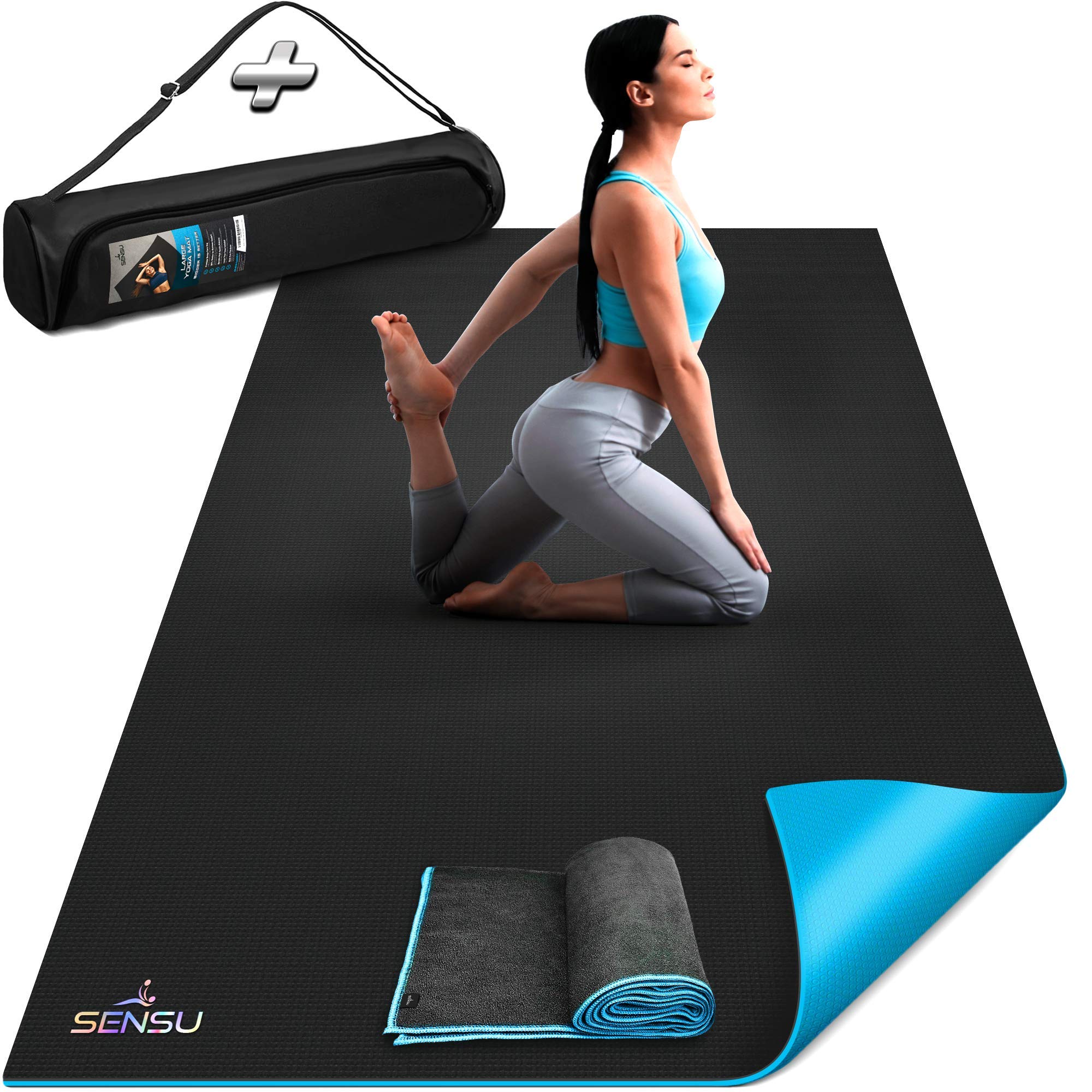Sensu Large Yoga Mat - 6 x 4 x 9mm Extra Thick Exercise Mat for Yoga Pilates Stretching Cardio Home Gym Floor Non-