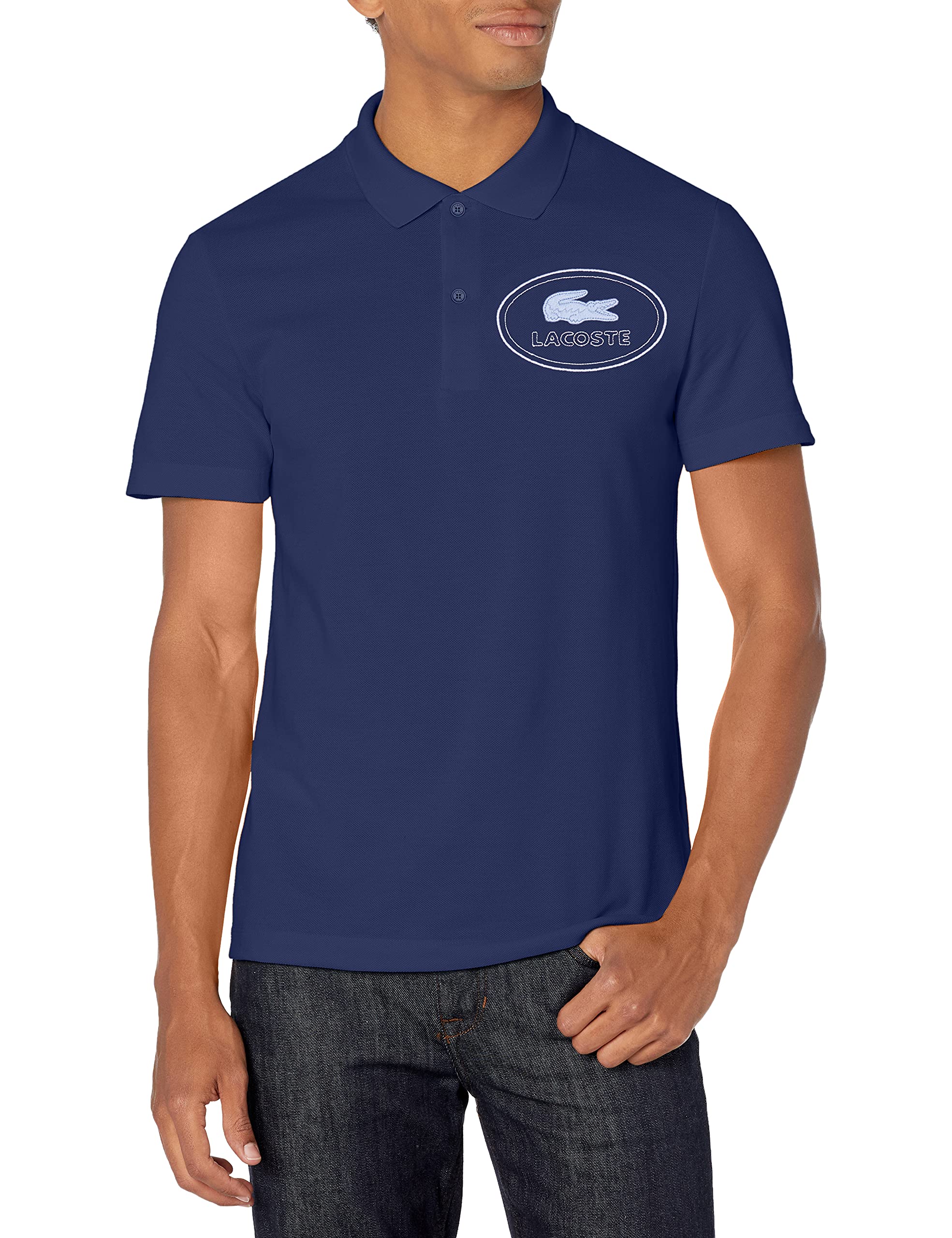 Lacoste Mens Short Sleeve Slim Fit Tonal Croc Graphic Polo Shirt Deauville Blue 3XL