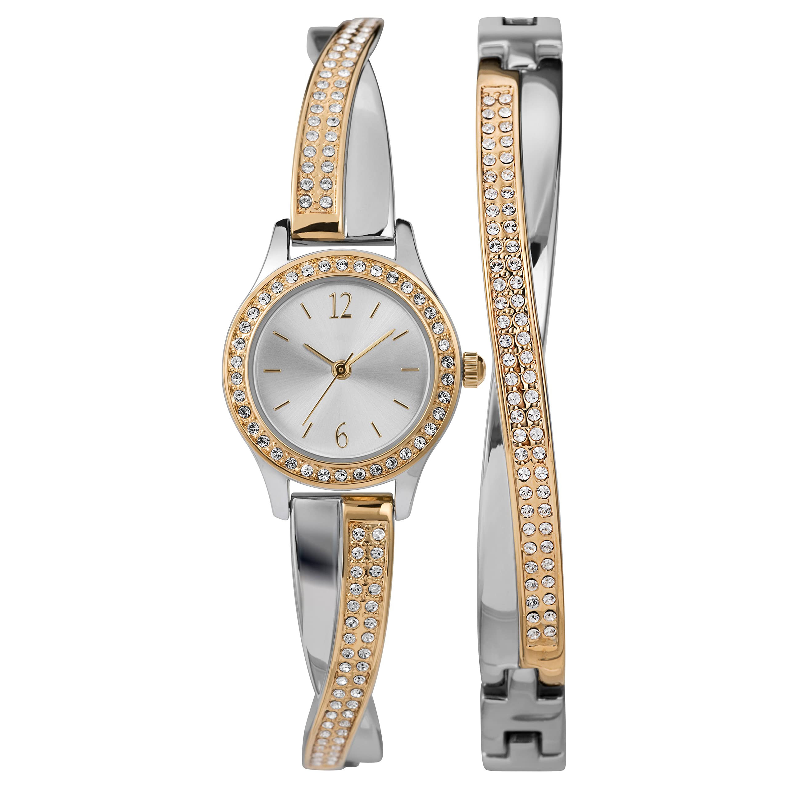 Timex Womens Dress Crystal 23mm Watch Bracelet Gift Set Two-Tone