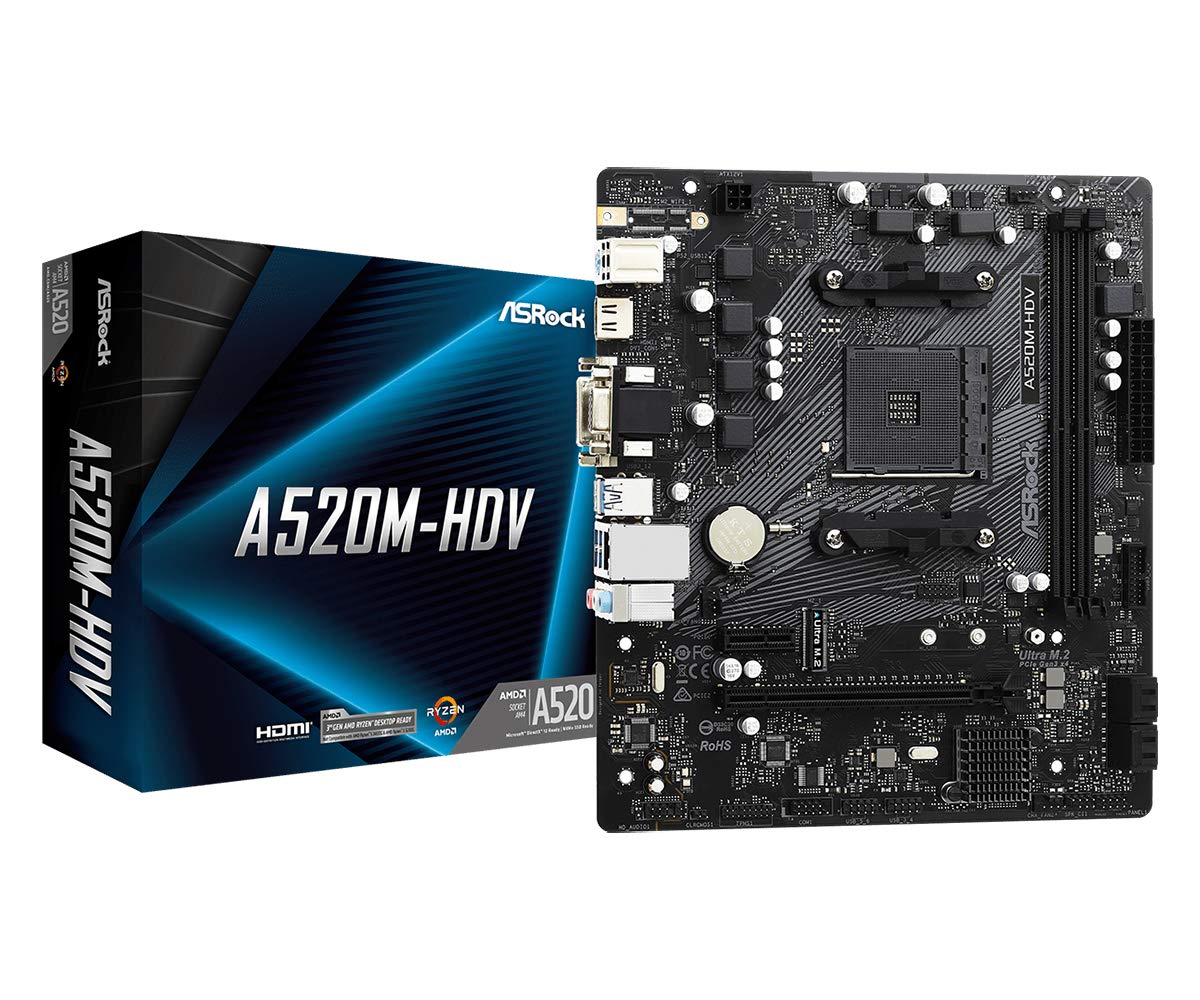 ASRock A520M-HDV Supports AMD AM4 Socket Ryzen 3000 4000 G-Series and 5000 and 5000 G-Series Desktop Processors Motherboa
