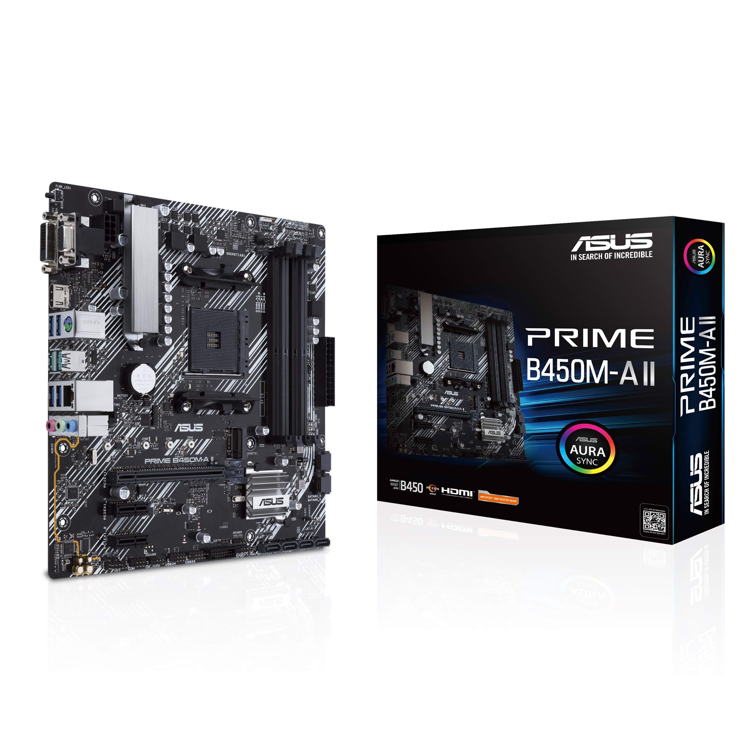 ASUS Prime B450M-A II AMD AM4 Ryzen 5000 3rd2nd1st Gen Ryzen Micro ATX Motherboard 128GB DDR4 4400 O.C. NVMe HDMI 2.