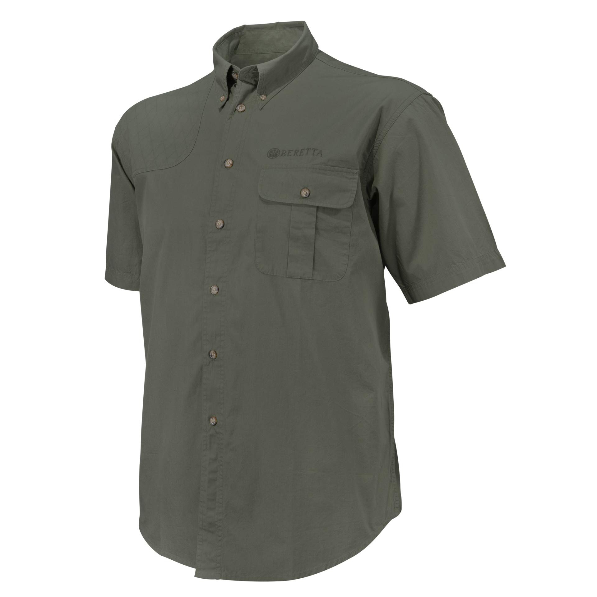 Beretta Mens Hunting Lightweight Cotton TM Short Sleeve Shooting Shirt Green Olive Large