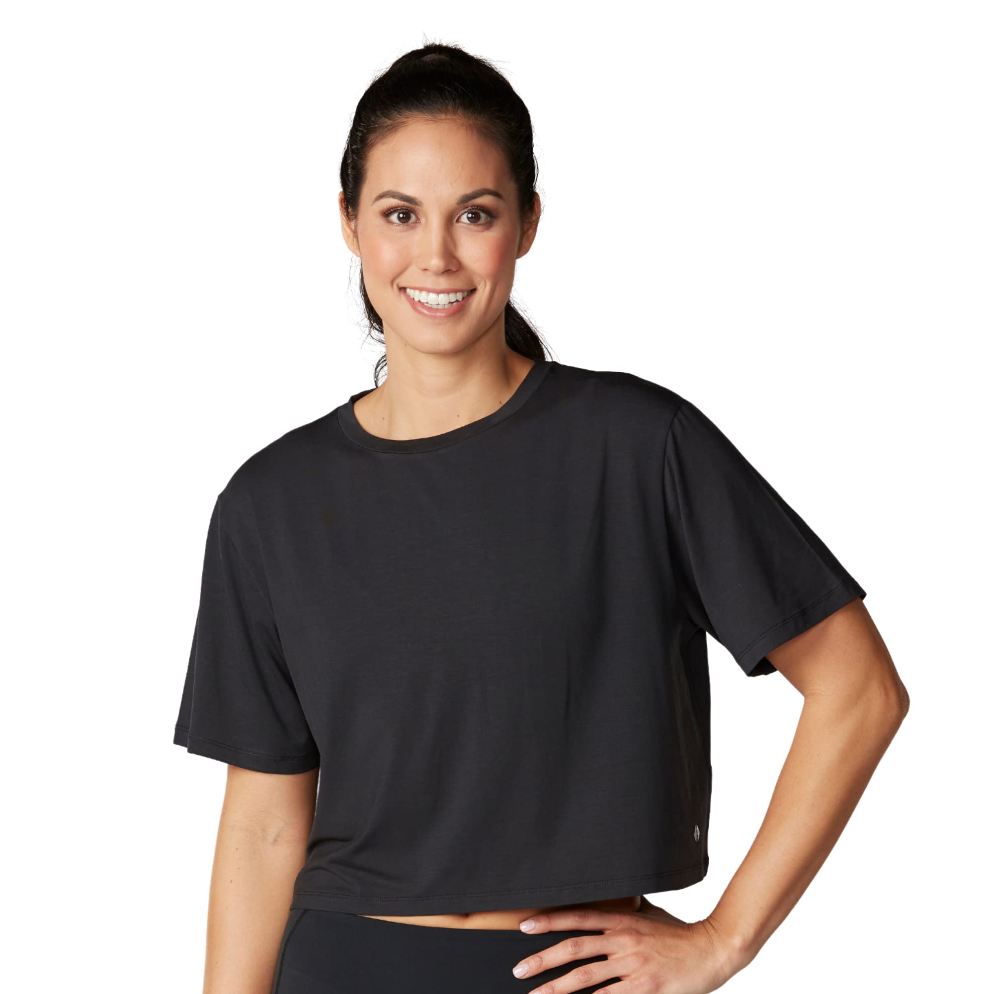 TAVI NOIR Womens Crop Tee Quick Drying Soft Studio-to-Street Workout Crop Top for Barre Yoga Pilates Everyday
