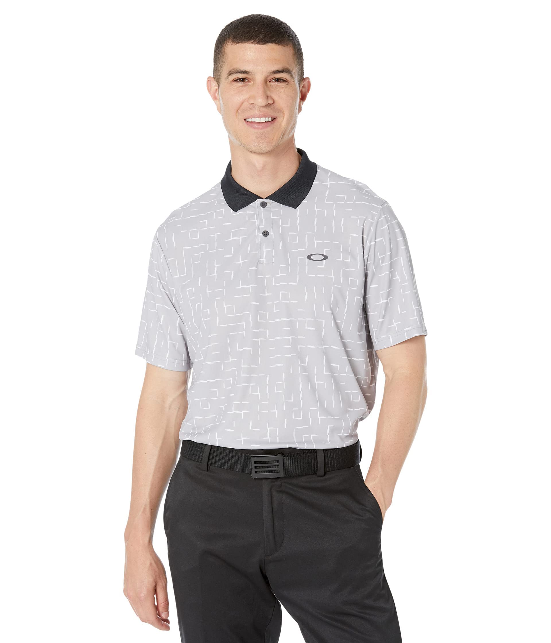 Oakley Mens Divisional Print Polo Geometric Gradient Gray Large