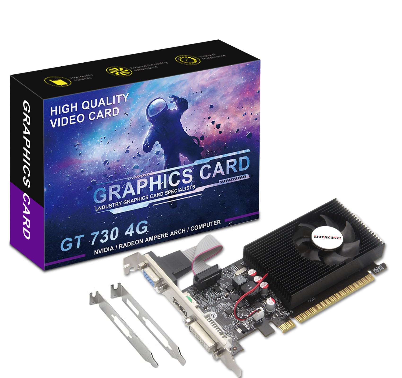 SHOWKINGS NVIDIA GT 730 グラフィックカード コンピューター ロープロファイル GPU 4GB 128ビット GDDR3