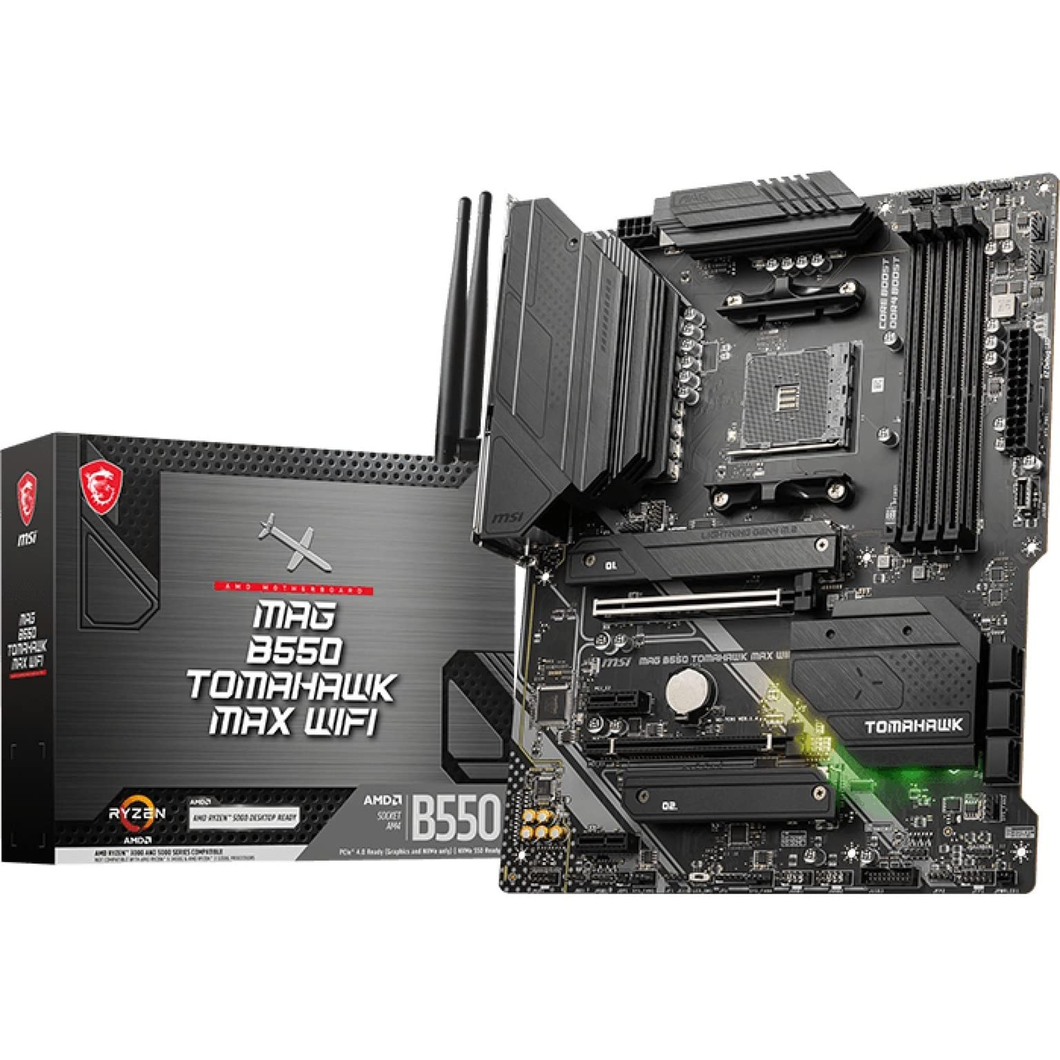 MSI MAG B550 Tomahawk MAX WiFi Gaming Motherboard AMD AM4 DDR4 PCIe 4.0 SATA 6Gbs M.2 USB 3.2 Gen 2 HDMIDP ATX Wi-