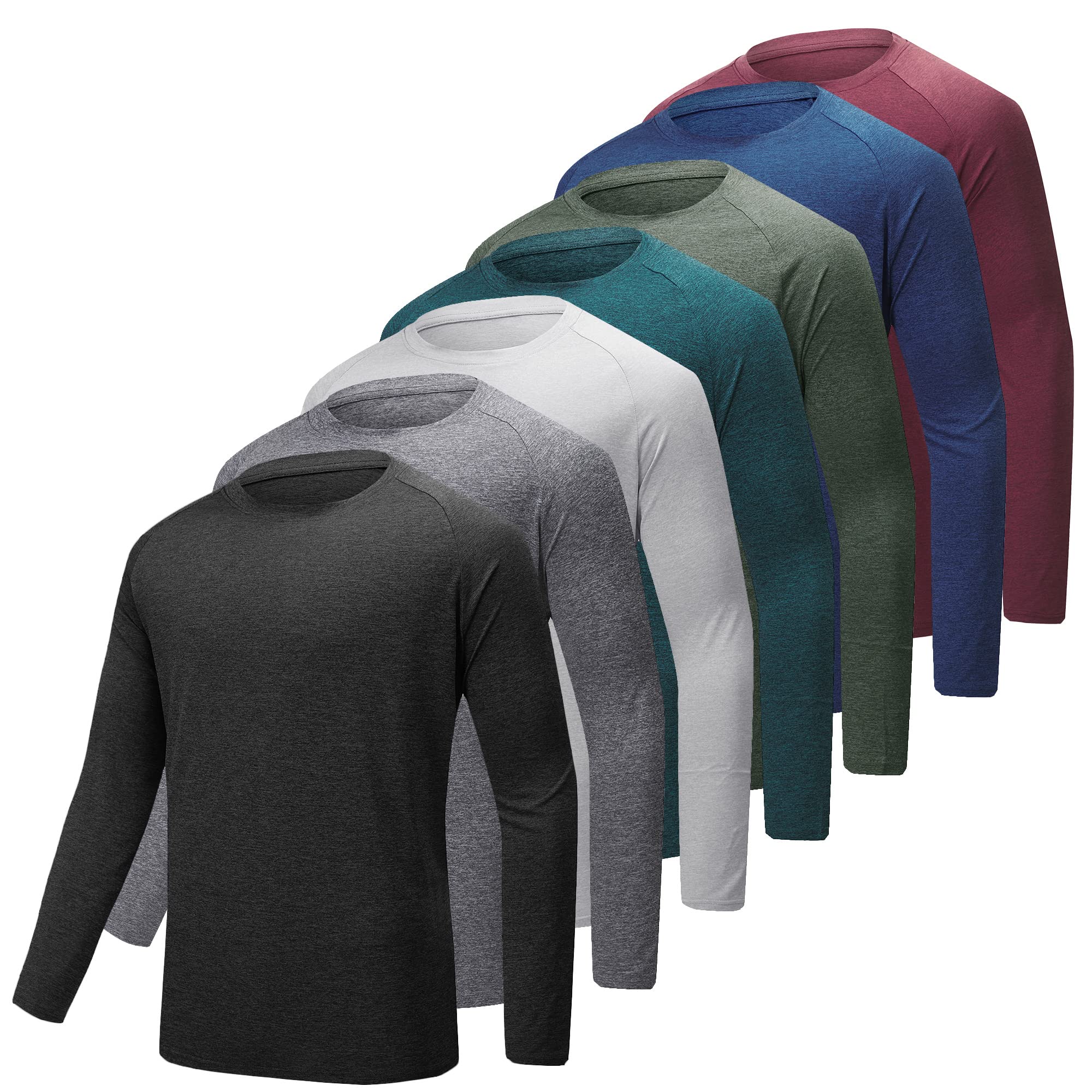MLYENX 7 Pack Long Sleeve Shirts for Men Quick Dry Moisture Wicking Mens Long Sleeve Tee Shirts Workout T Shirts