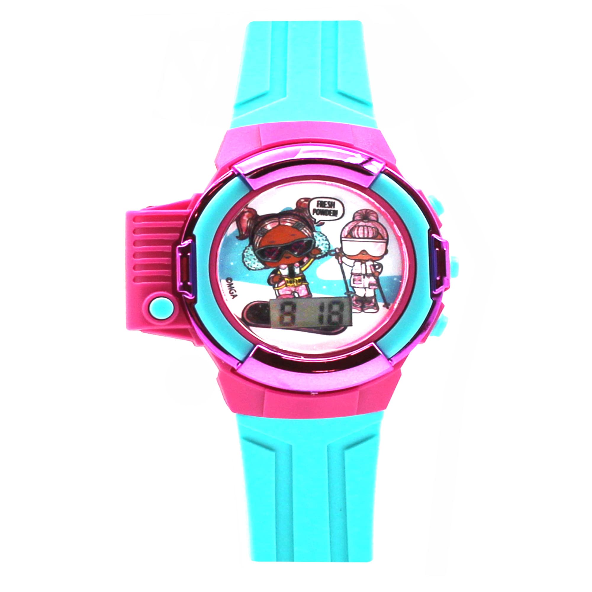 Accutime Kids MGA LOL Surprise Pink Turquoise Digital LCD Quartz Wrist Watch with Flashlight Turquoise Strap for Girls Bo