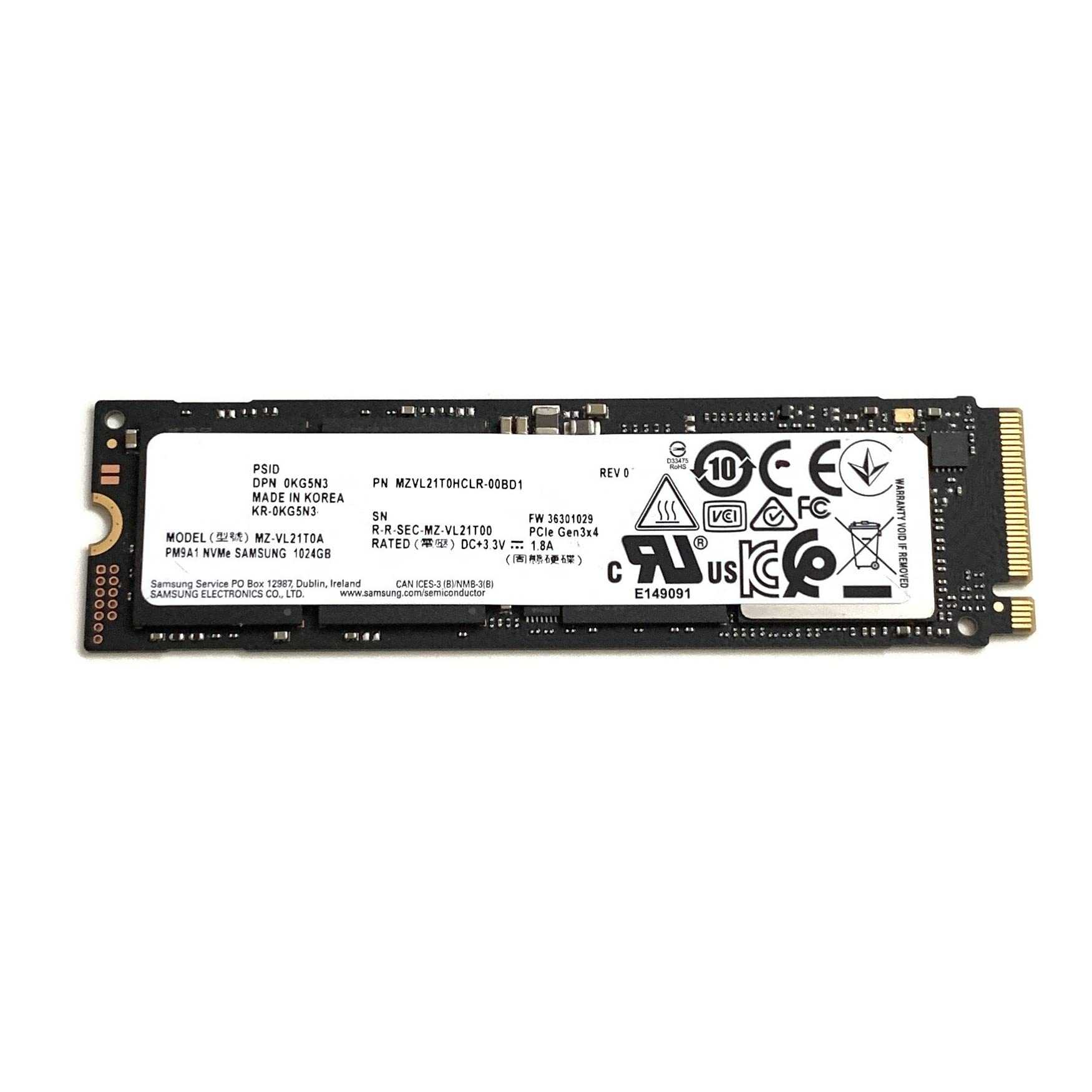 Samsung SSD 1TB PM9A1 NVMe PCIe 3.0 Gen3 x4 MZVL21T0HCLR 00BD1 KG5N3 0KG5N3 ソリッドステートドライブ Dell Alienwa