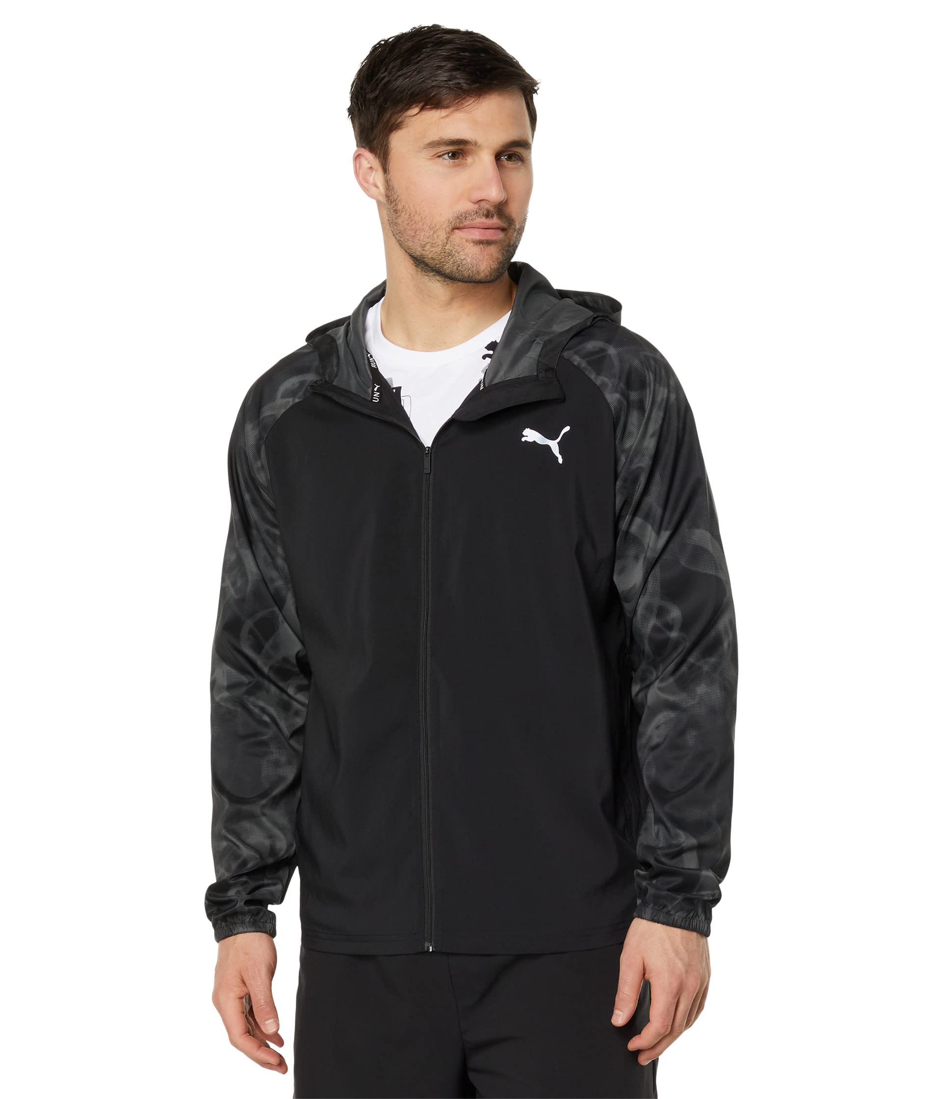 PUMA Mens Run Favorite Woven Jacket All Over Print Black-All Over Print X-Large