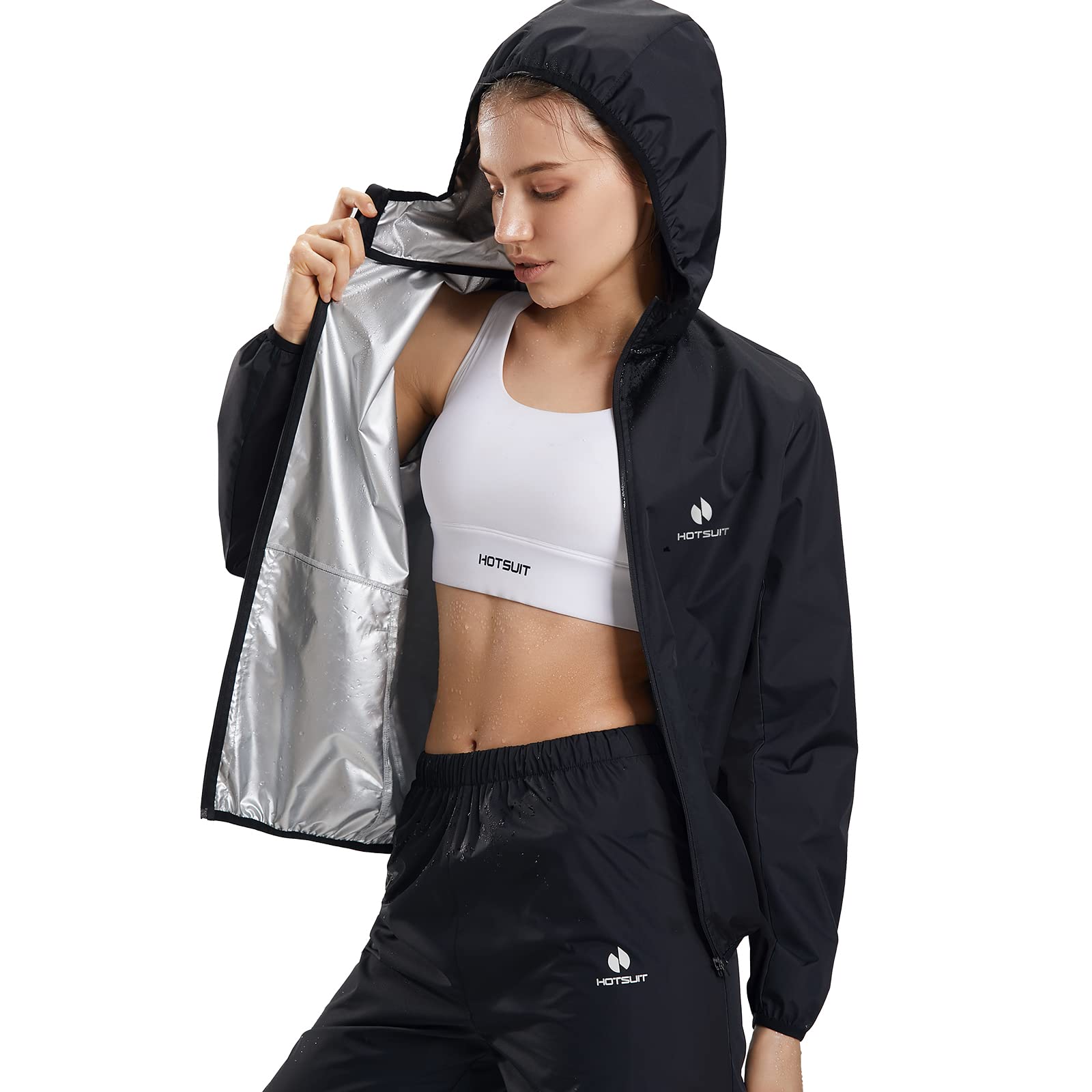 HOTSUIT Sauna Suit for Women Weight Loss Machine Washable Sweat Sauna Jacket Pants Anti Rip Sweat Suit for Gym Workout