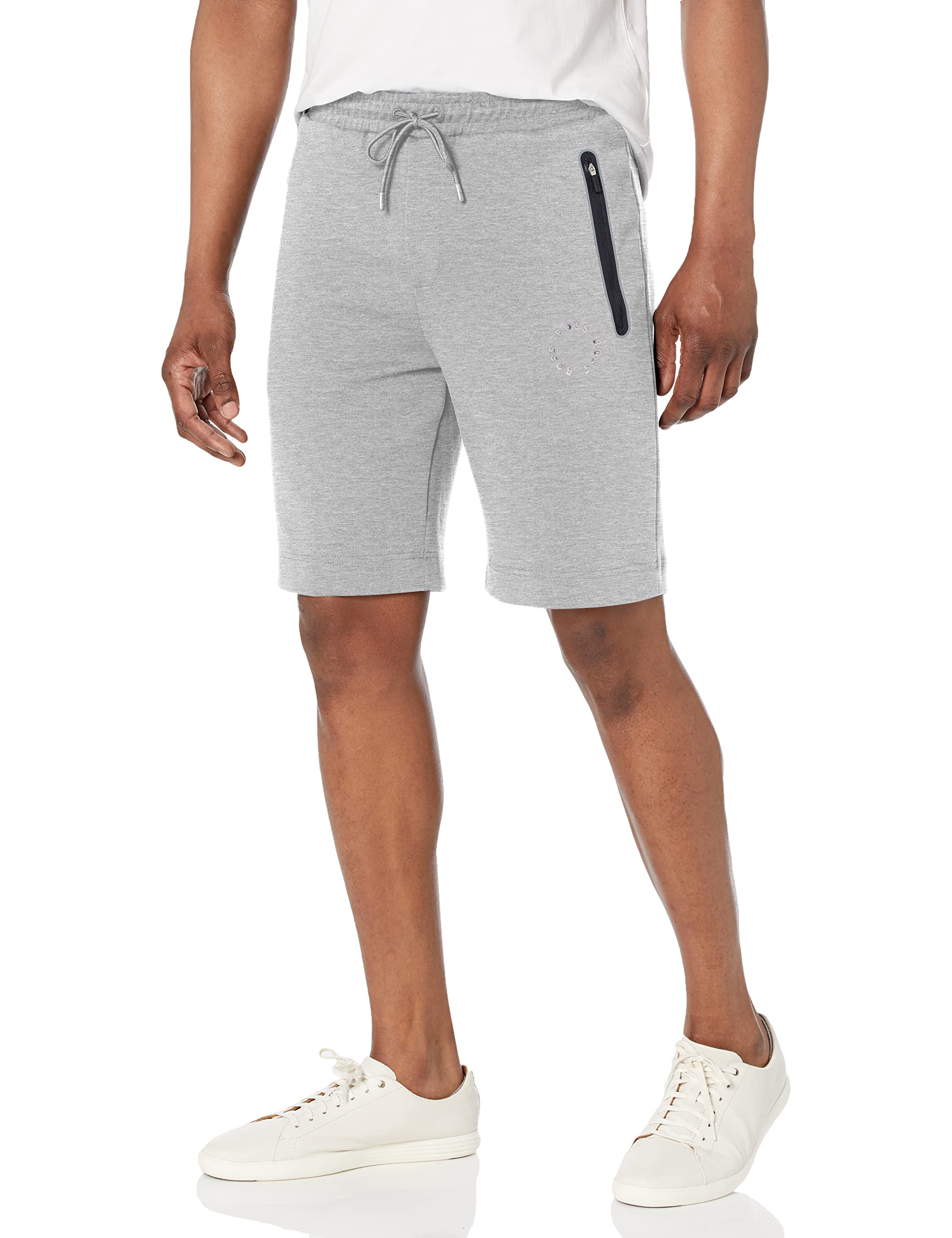 BOSS Mens Tonal Circle Logo Jersey Shorts Light Ash Grey XXL