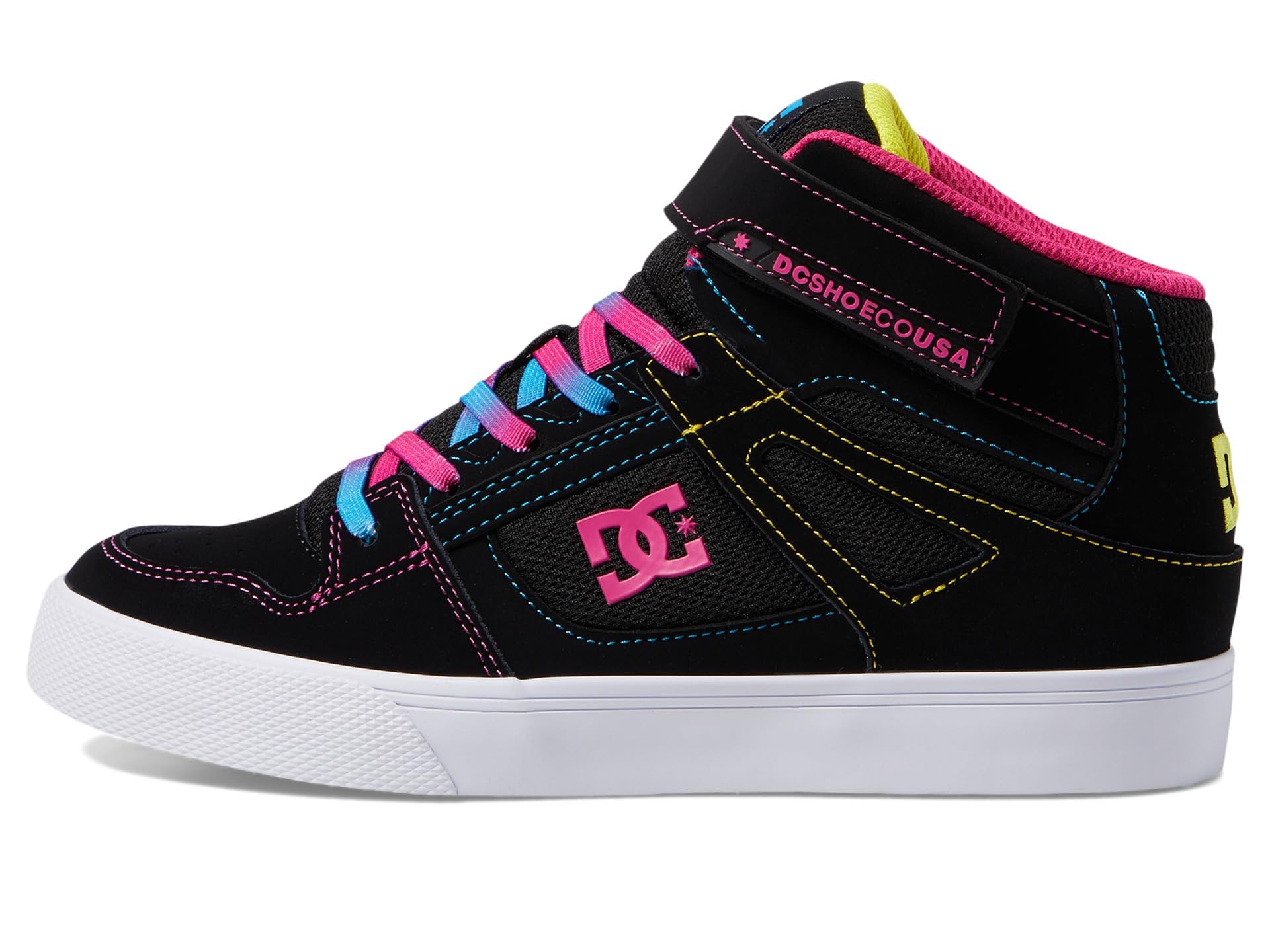 DC Girls Unisex-Child Pure High Top EV Skate Shoes with Ankle Strap and Elastic Laces Multi 12.5 Little Kid