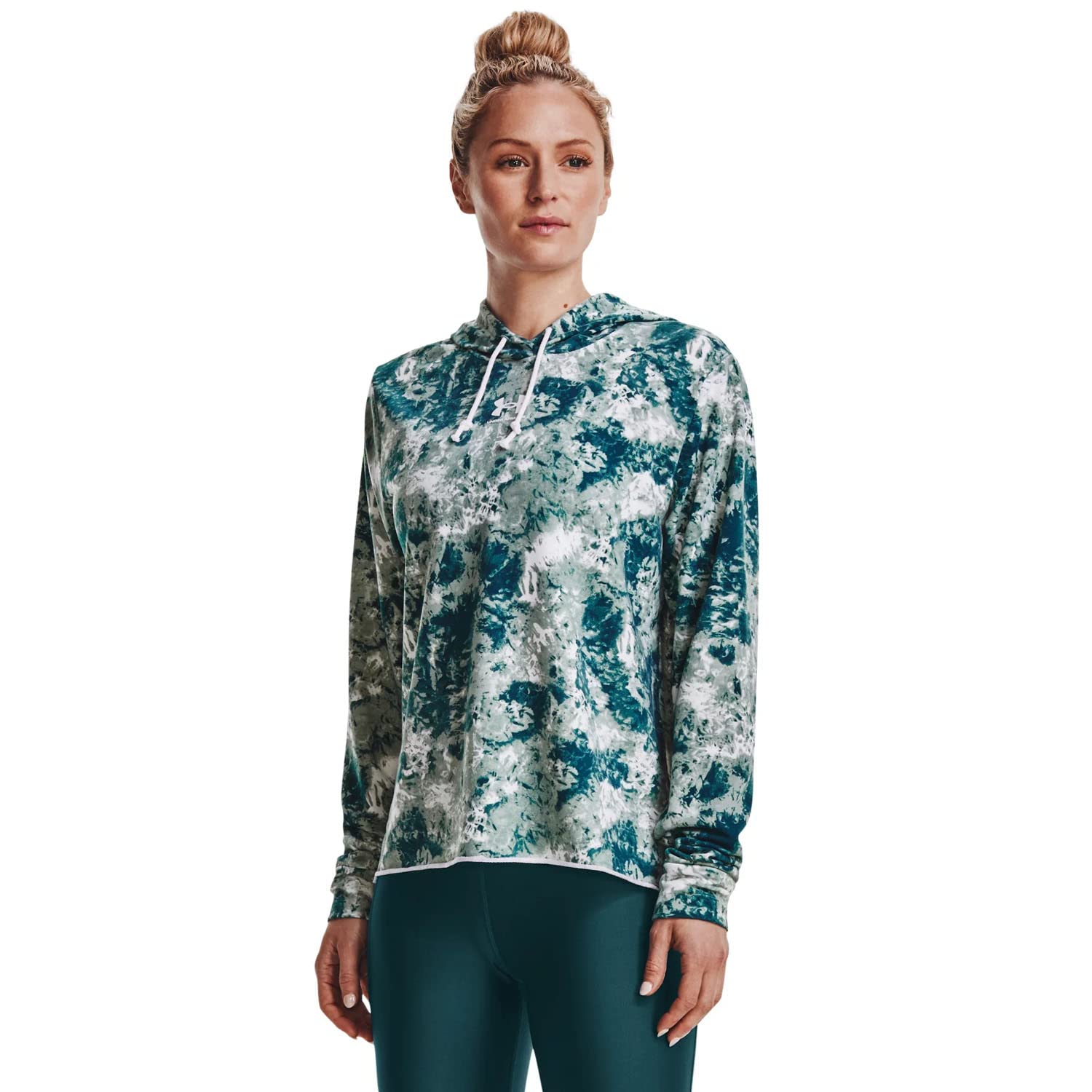 Under Armour - Womens Rival Terry Print Long-Sleeve T-Shirt Color Opal GreenWhite 781 Size Large