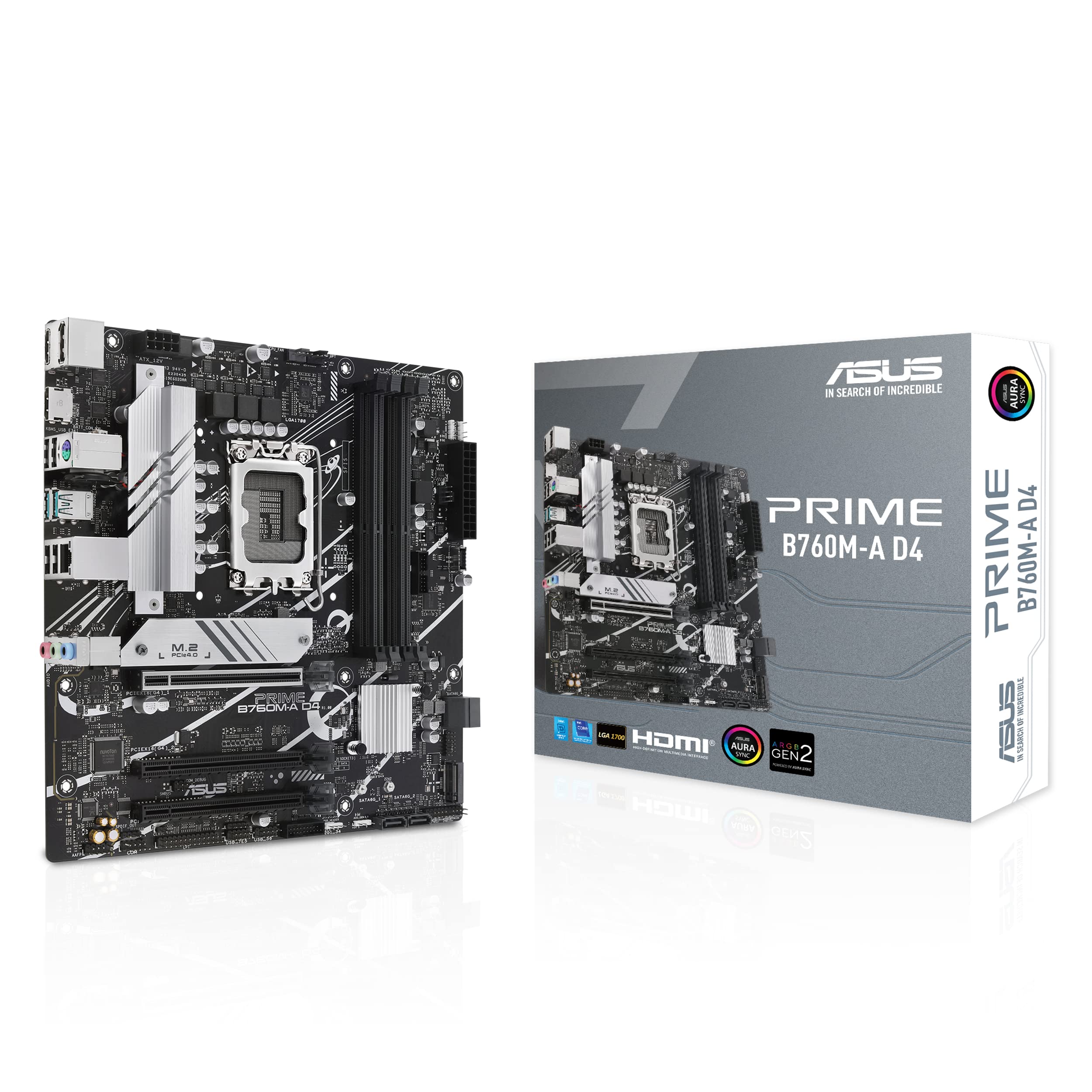 ASUS Prime B760M-A D4 Intel B760 LGA 170013th and 12th Gen mATX Motherboard PCIe 4.0 2xM.2 Slots2.5Gb LAN DisplayPo