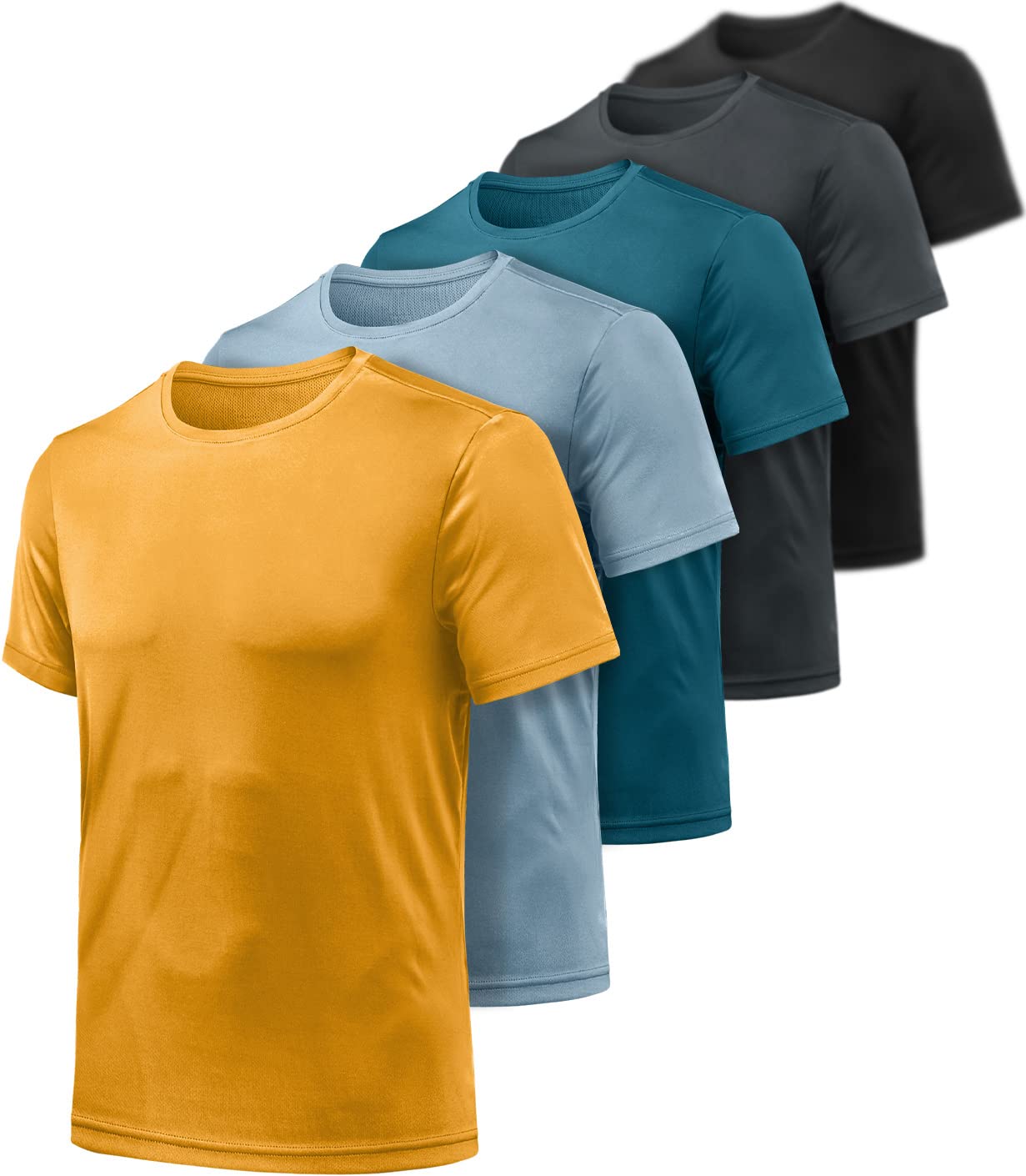 ATHLIO Mens Workout Running Shirts Sun Protection Quick Dry Athletic Shirts Short Sleeve Gym T-Shirts Vent Cool 5pack Bla