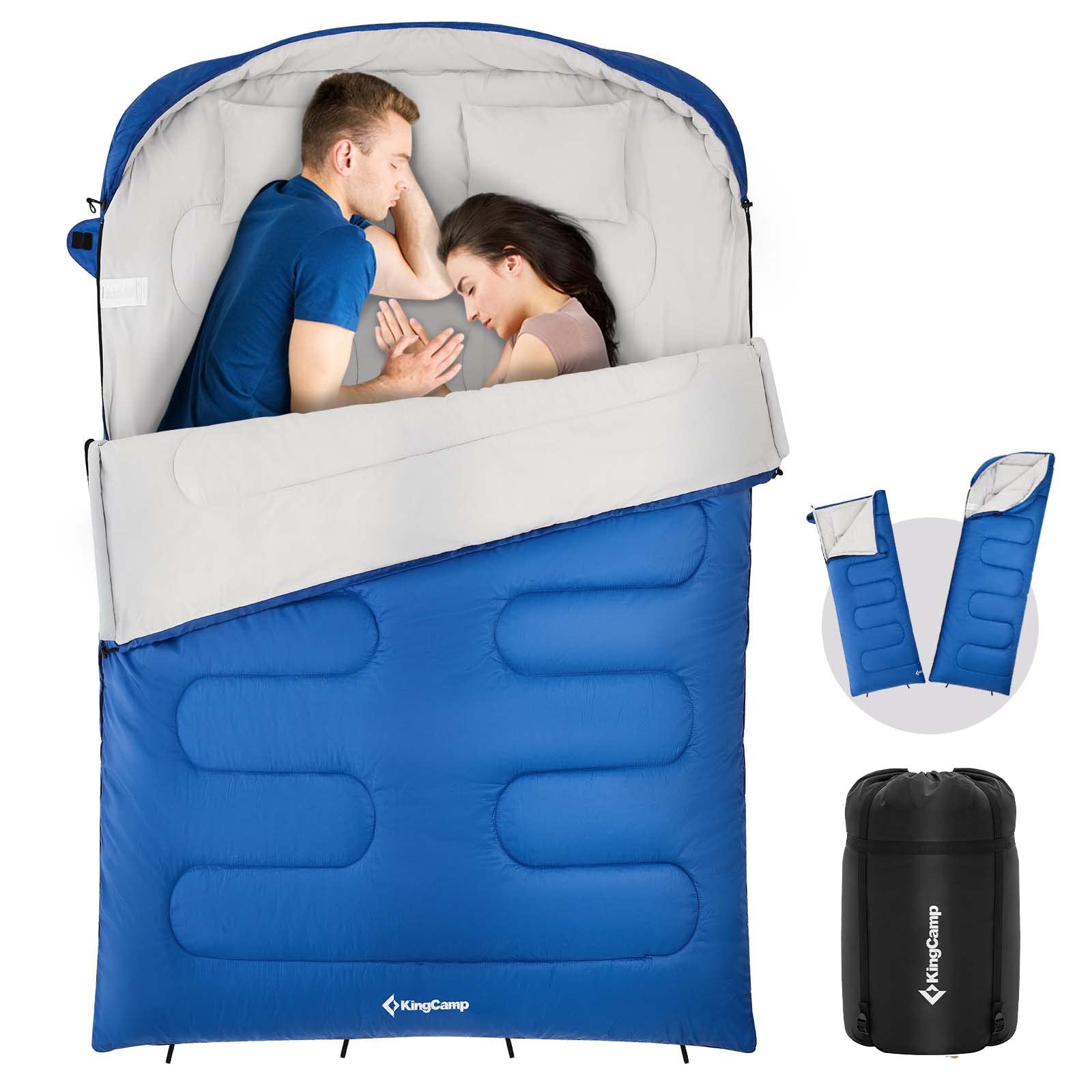 KingCamp キングキャンプ ダブル寝袋 大人用 XL ビッグトールサイズ 寝袋 枕2個付き キャンプ