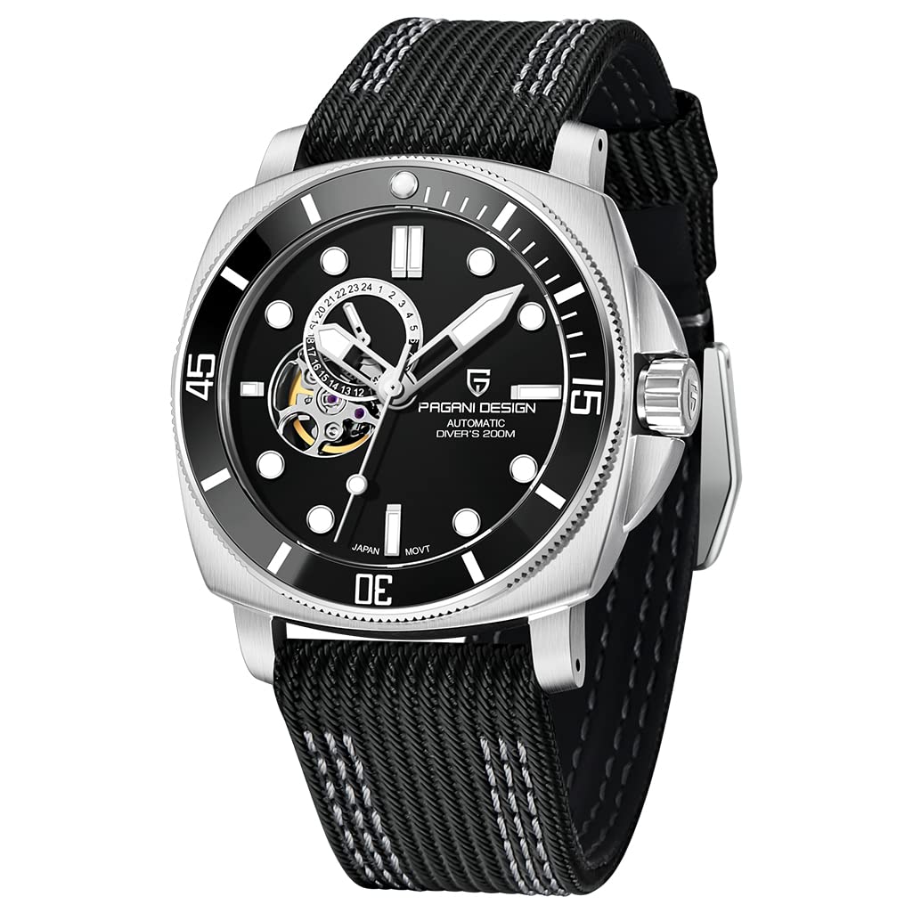 RollsTimi Pagani Design 1736 Mens Skeleton Automatic Watches Japan NH39 Movement Nylon Strap 200M Waterproof Watch for Men F