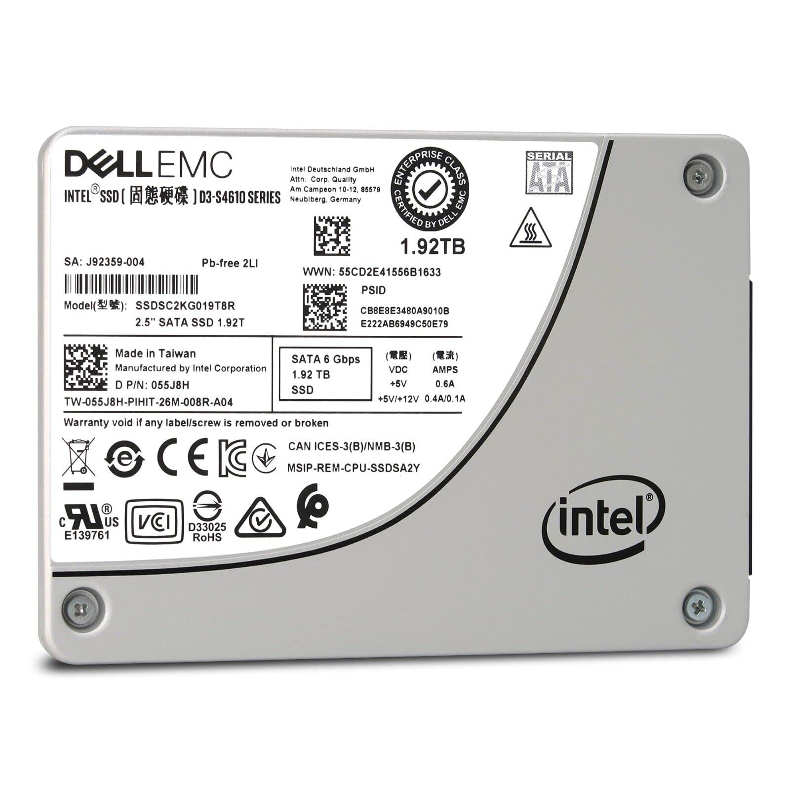 Dell Intel S4610 1.92TB SATA 6Gbs 2.5インチ エンタープライズ SSD - SSDSC2KG019T8RP