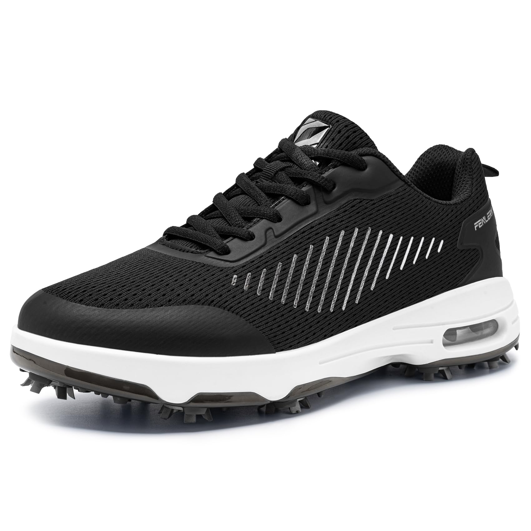 FENLERN Mens Golf Shoes Spiked Air Cushion Breathable Upper 12 Black White