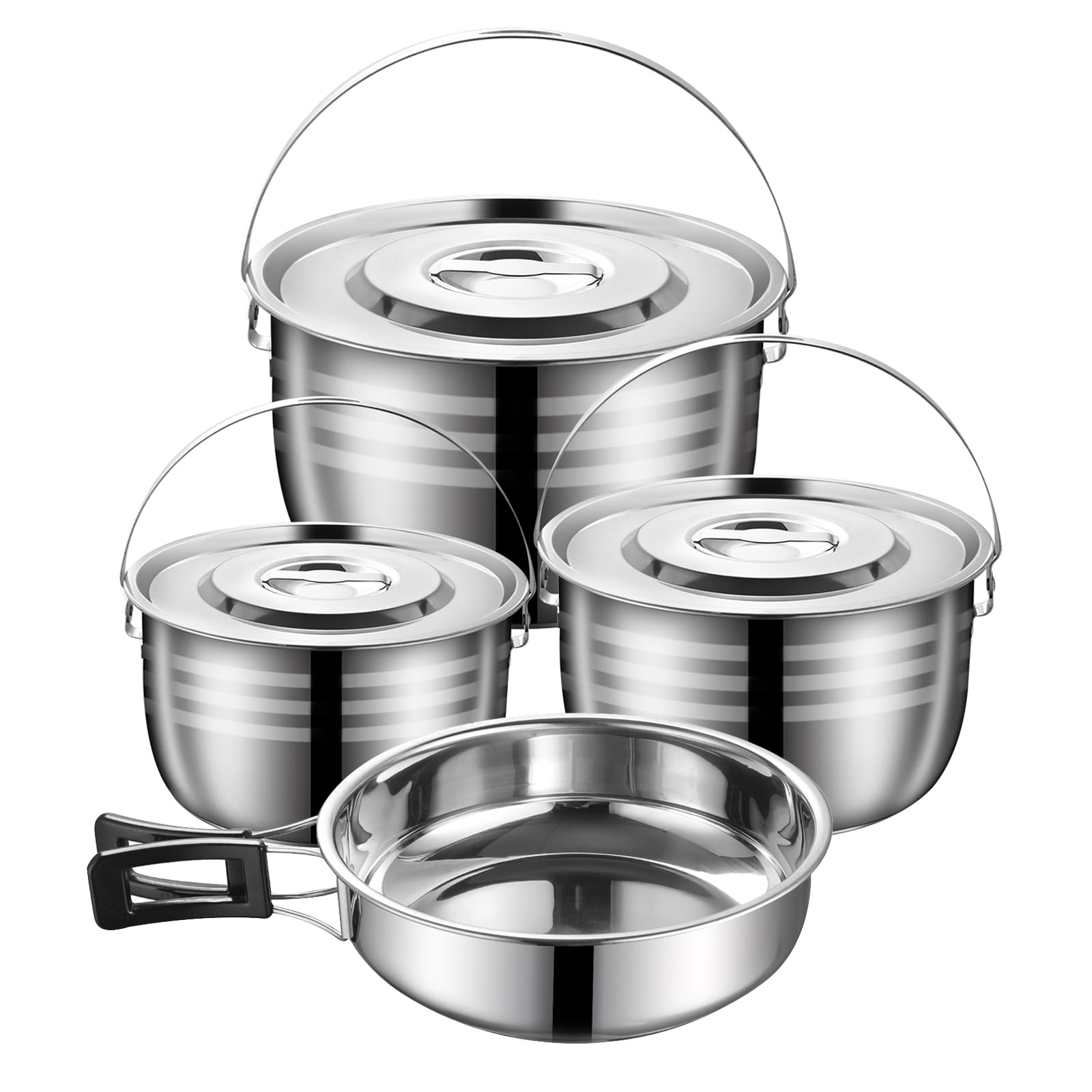 Camping Cooking Set - Portable Mess Kit 304 Stainless Steel Camping Kitchen SetCamping Pot and Pan Set for Outdoor Cooking