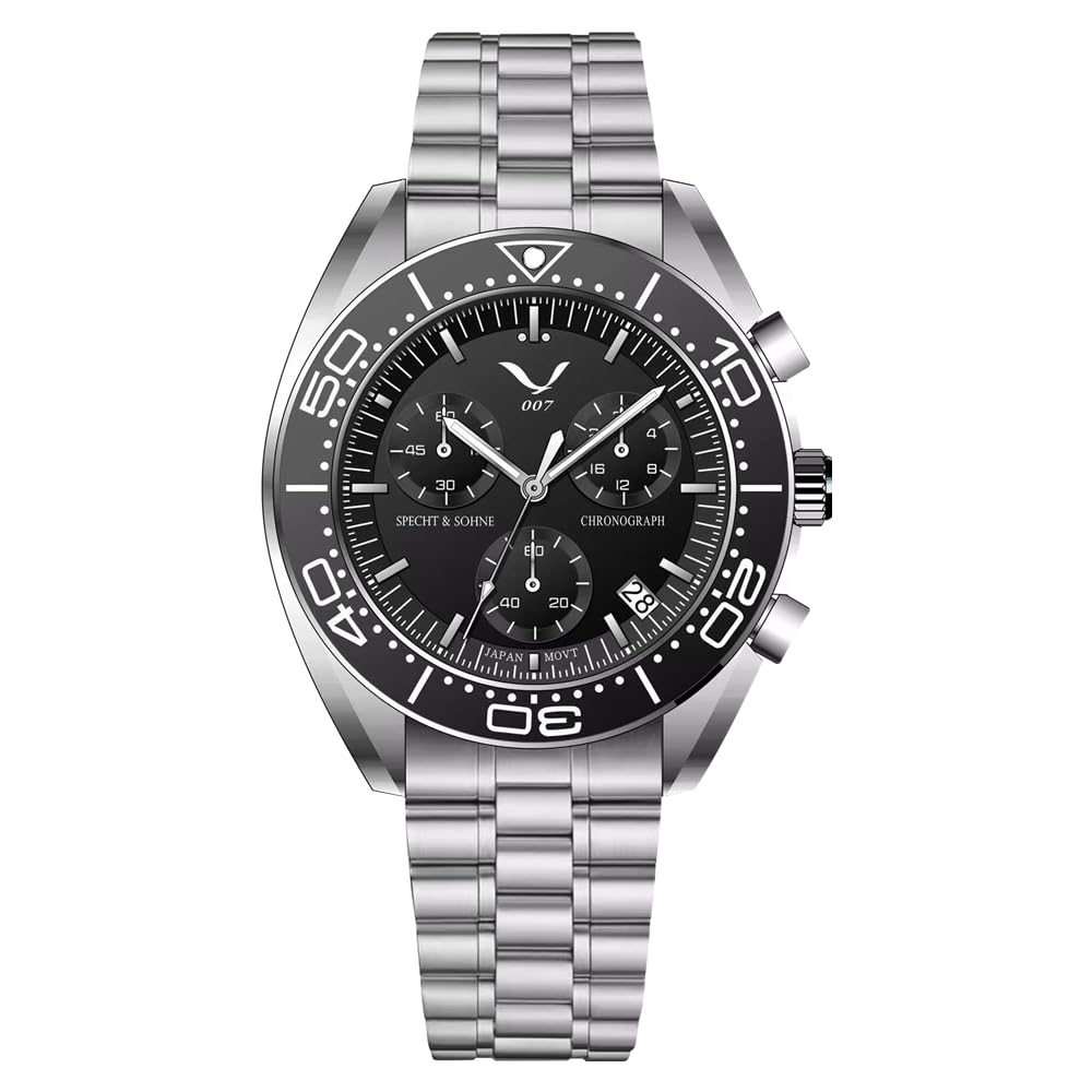 SPECHTSOHNE Mens Watches Quartz Wristwatch for Men Japan Chronograph VK68 Movement Stainless Steel Watch Luminous Sapphire
