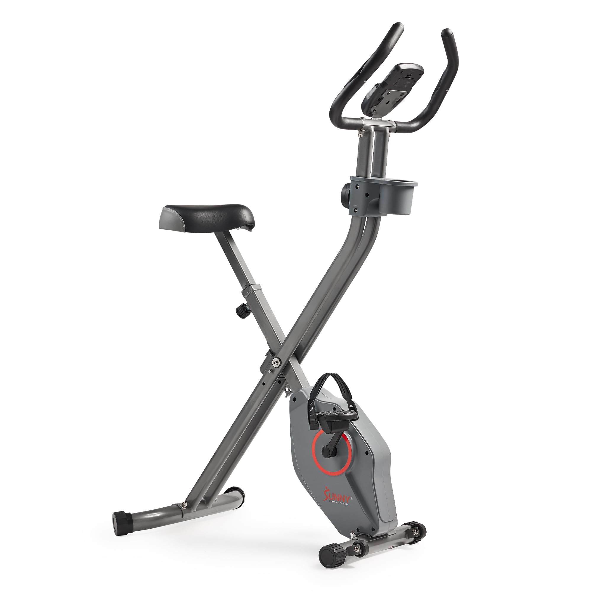 Sunny Health Fitness Foldable Magnetic Exercise X-Bike Pro 300 LB Capacity Low-Impact 14-Level Resistance Ergonomic Sup