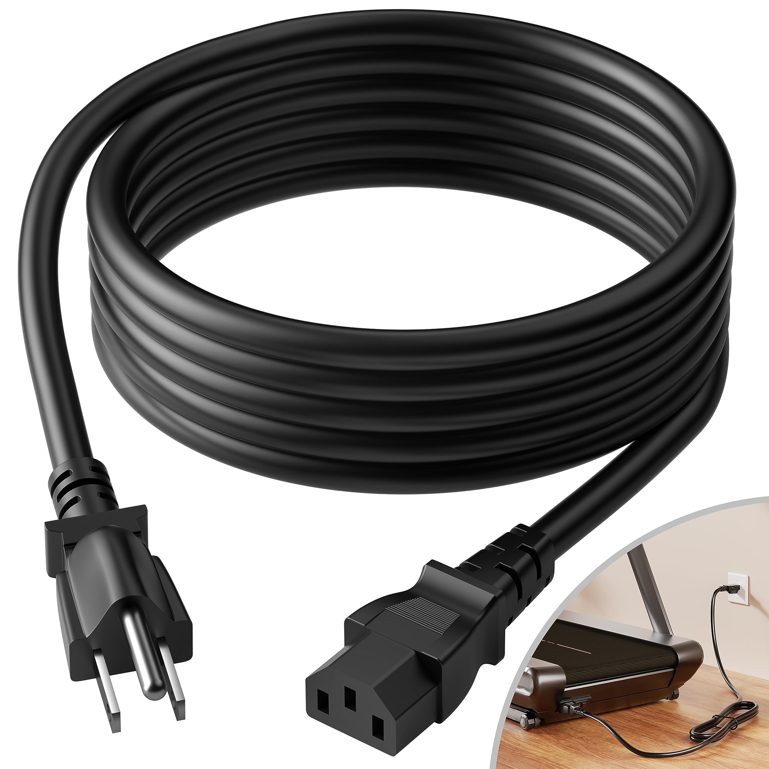 Power Cord Replacement for Treadmills and Computers Extra Long 8FT Power Cord Compatible with Peloton Treadmill and Superfit