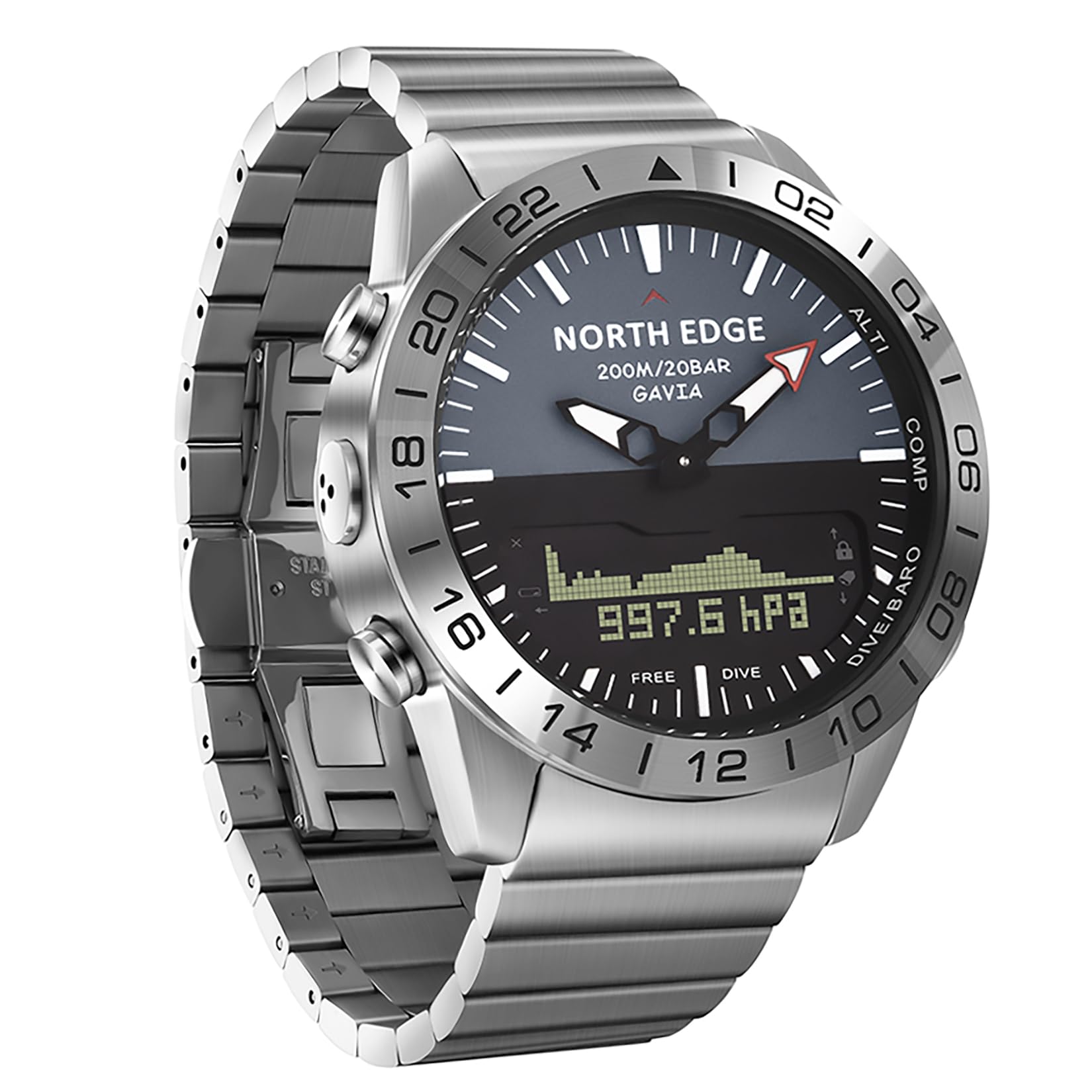 DIDITIME Mens 200m Waterproof Analog-Digital Watch Nylon Band Silver