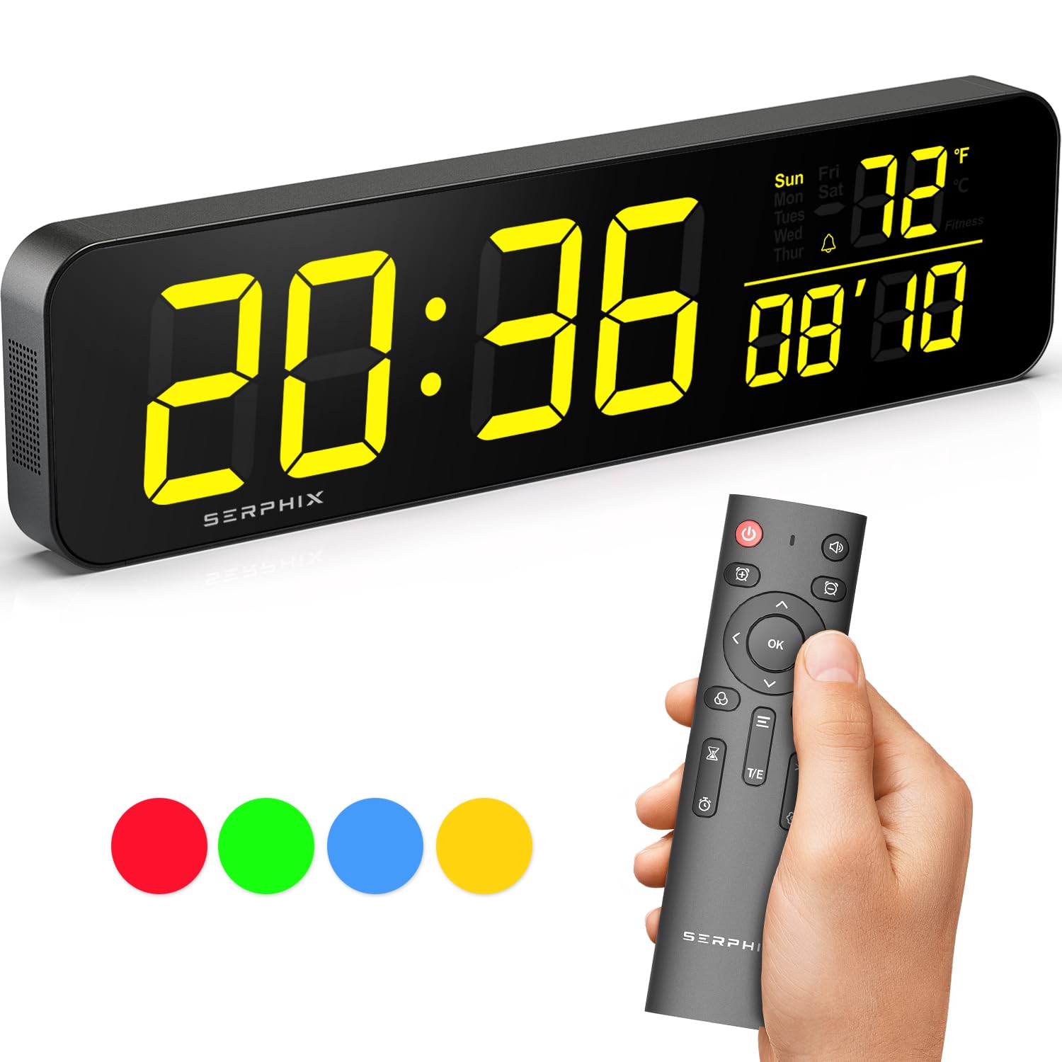 SERPHIX 15.2 Gym Timer with 10 LED Colors Voice Countdown Alert Bluetooth Speaker Interval WorkoutTabataEMOMCountdown