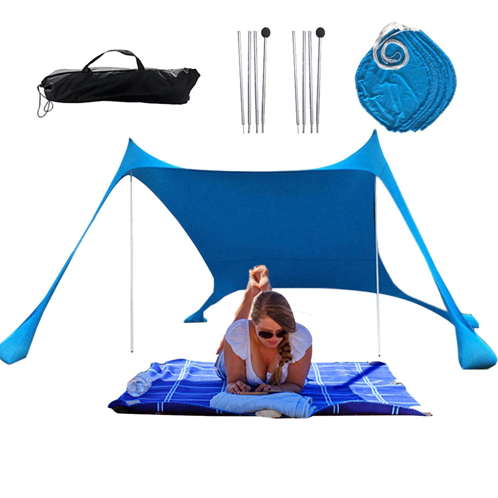 Family Beach Canopy Multi Functional Outdoor Shade Tent Sun Shelter Lycra Cloth Canopy with 4 Sandbags Portable Sun Shelte