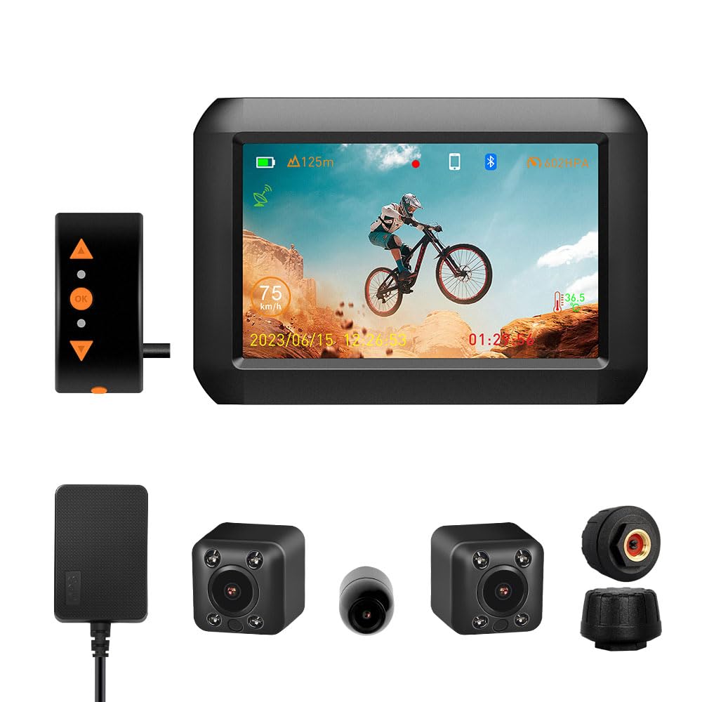 VSYSTO Bicycle Rear View Camera Handlebar Bike Mirror 4 Screen WiFi HD 1080P Front Rear Selfie Camera DVR with TPMS GP